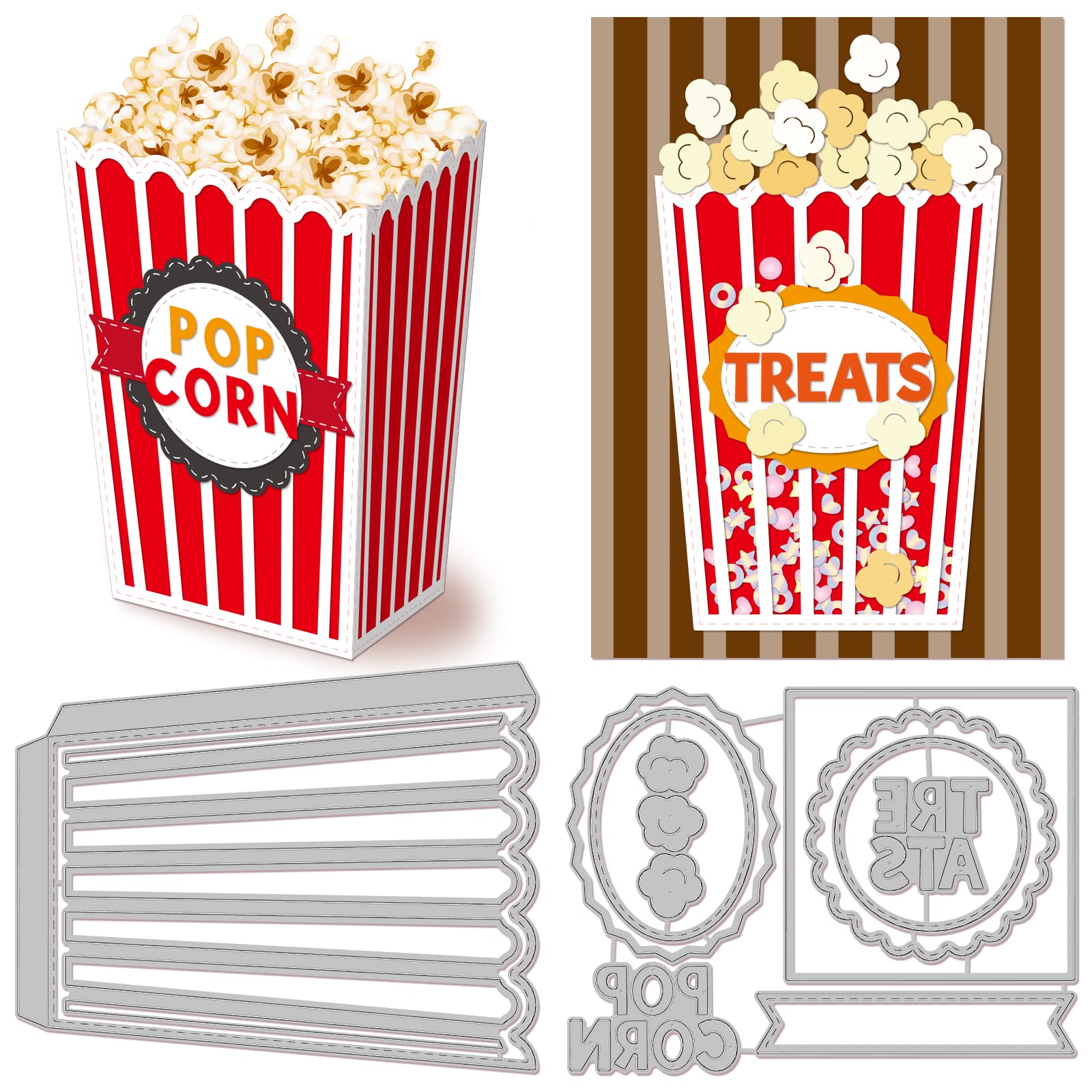 BENECREAT 2Pcs 3D Popcorn Pattern Carbon Steel Cutting Stencils - 2 Styles Metal Craft Dies for DIY Scrapbooking, Photo Albums, Card Making, Paper Embossing - Perfect for Home Decor, Gift Wrapping & Party Invitations