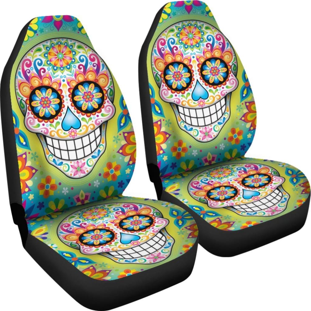 2 Pcs Gothic Sugar Skull Car Seat Covers - Halloween Decor, Dia de Los Muertos Accessories for Cars, Trucks & SUVs - Perfect for Day of the Dead Celebrations & Gothic Style Lovers