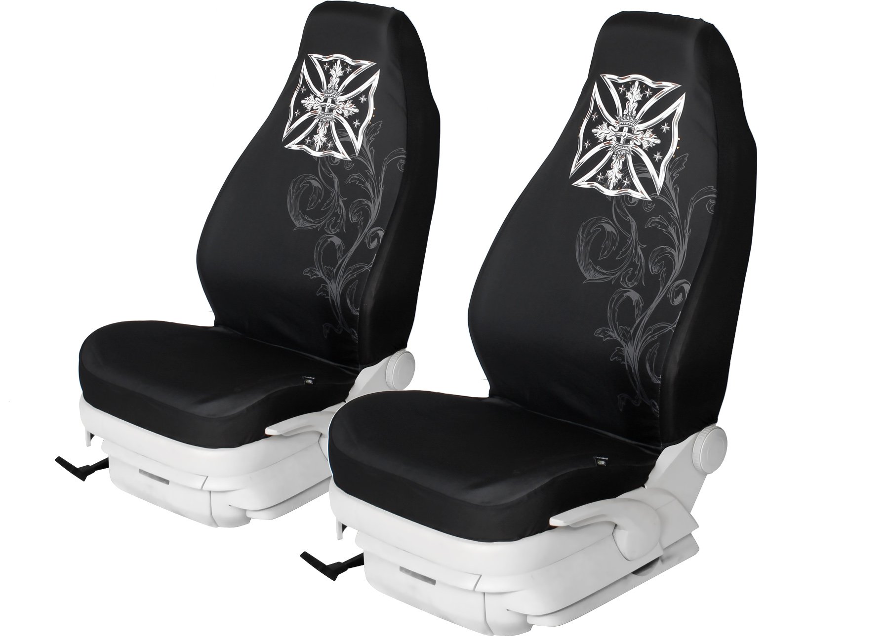 Universal Fit Front Car Seat Covers - Black Printed Breathable High Back Protector for Sedans, SUVs & Trucks | Easy Installation, Comfortable & Durable | Perfect for Daily Commute, Road Trips & Family Travel