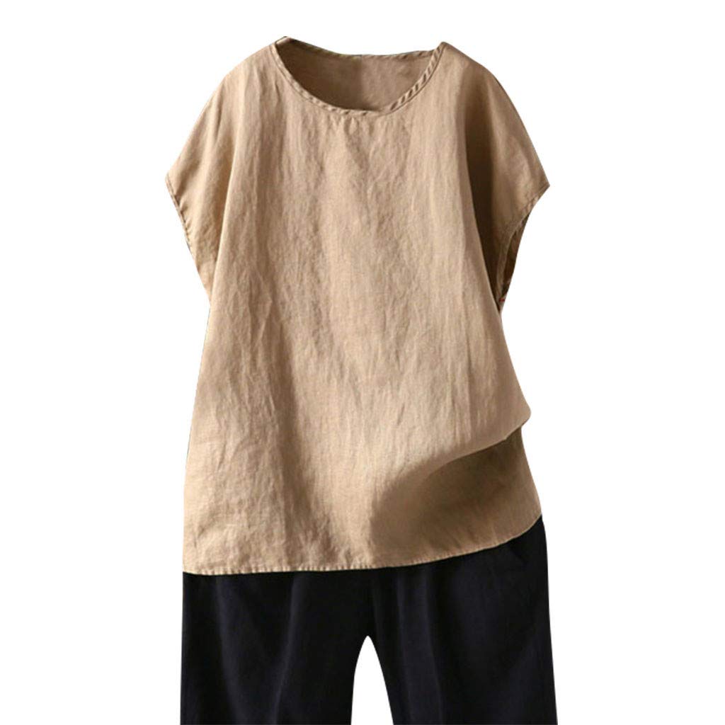 Women's Casual Loose Linen Short Sleeve Blouse - Plus Size Solid Color Tunic Top for Summer | Breathable & Comfortable Shirt for Work, Travel & Everyday Wear