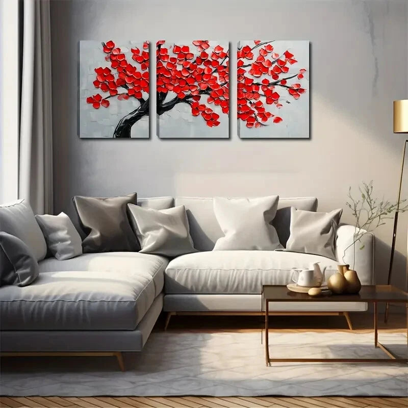 3-Piece Red Leaf Vintage Style Wall Art Set - Framed Canvas 40x60cm - High Quality Print - 100% Australian Made - Ready to Hang - Perfect for Living Room, Bedroom & Office Decor