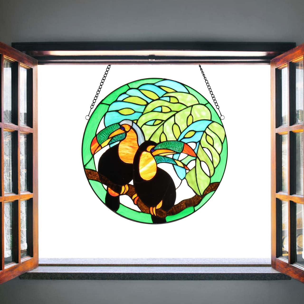 Bieye W10070 Tiffany Style Stained Glass Window Panel - 16