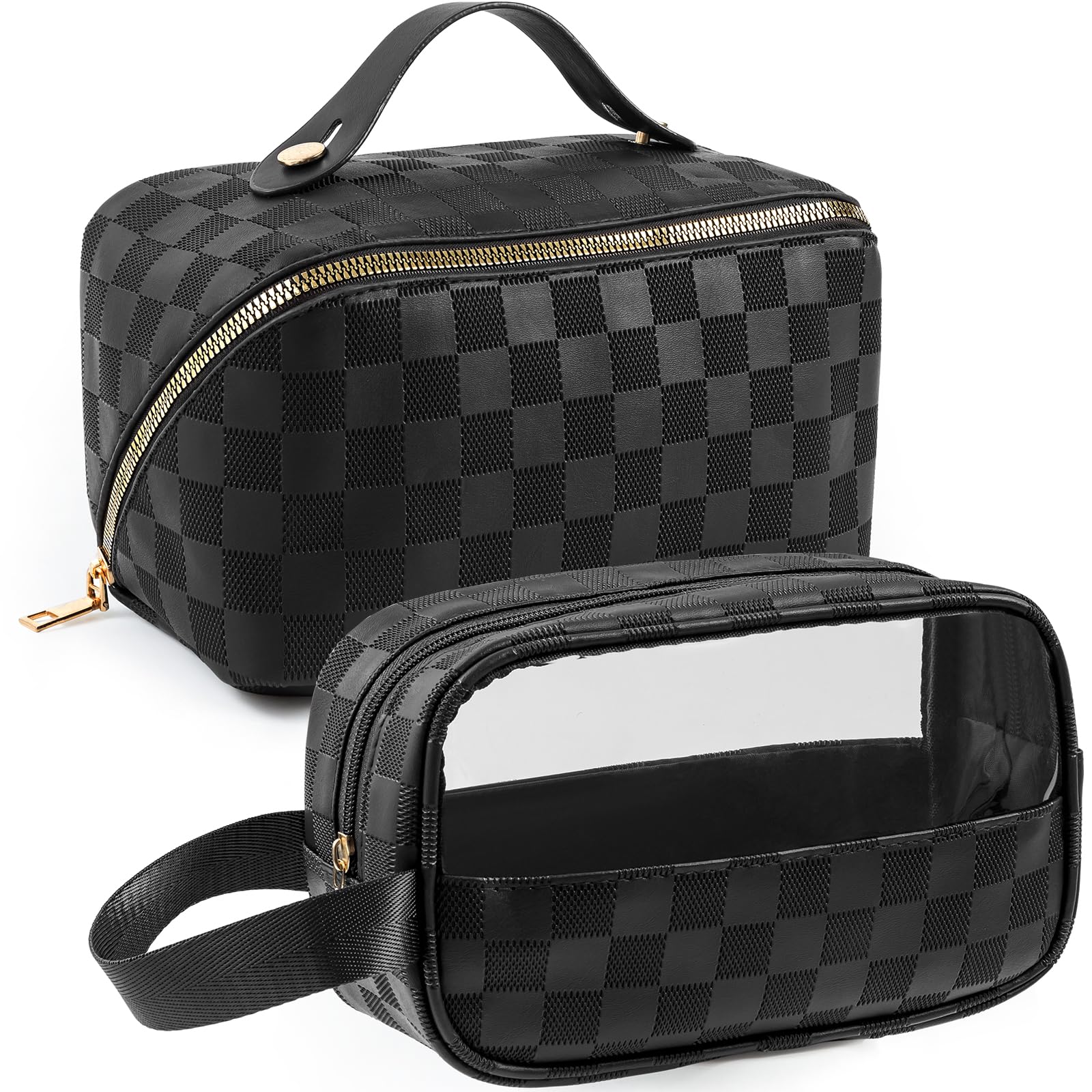 Portable Travel Makeup Bag Set - Large Capacity Cosmetic Organizer & Transparent Toiletry Case for Women (2-Pack, Black) | Perfect for Vacation, Gym, and Everyday Use