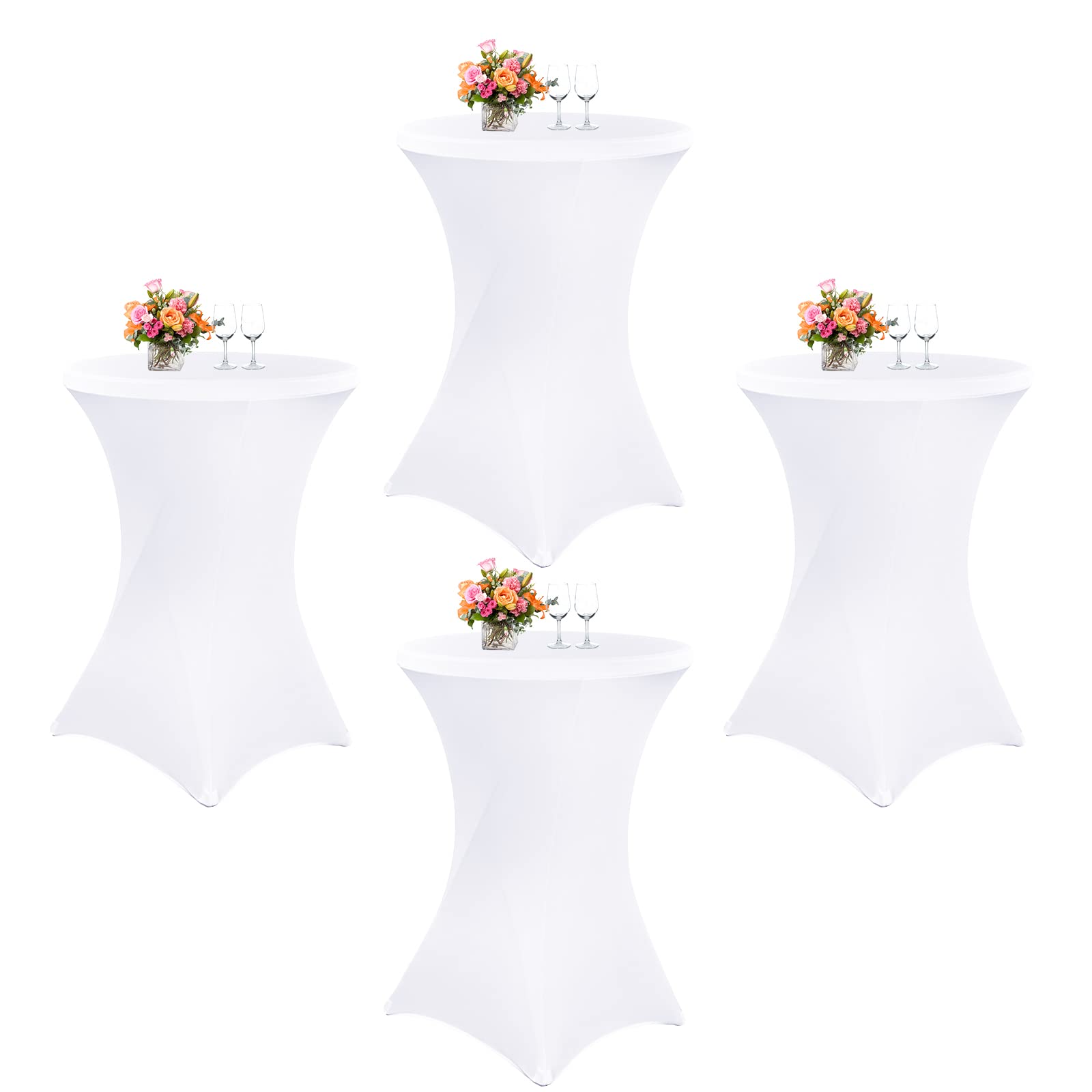 4 Pack White Spandex Stretch Square Cocktail Tablecloths 32