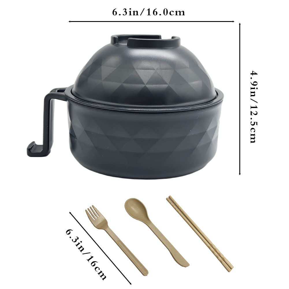 33oz Microwave Ramen Cooker Bowl Set with Chopsticks - Instant Noodles Bowl for College Dorm & Apartment - Fast Cooking, Dishwasher Safe (Black) - Perfect for Quick Meals, Late Night Snacks & Office Lunches