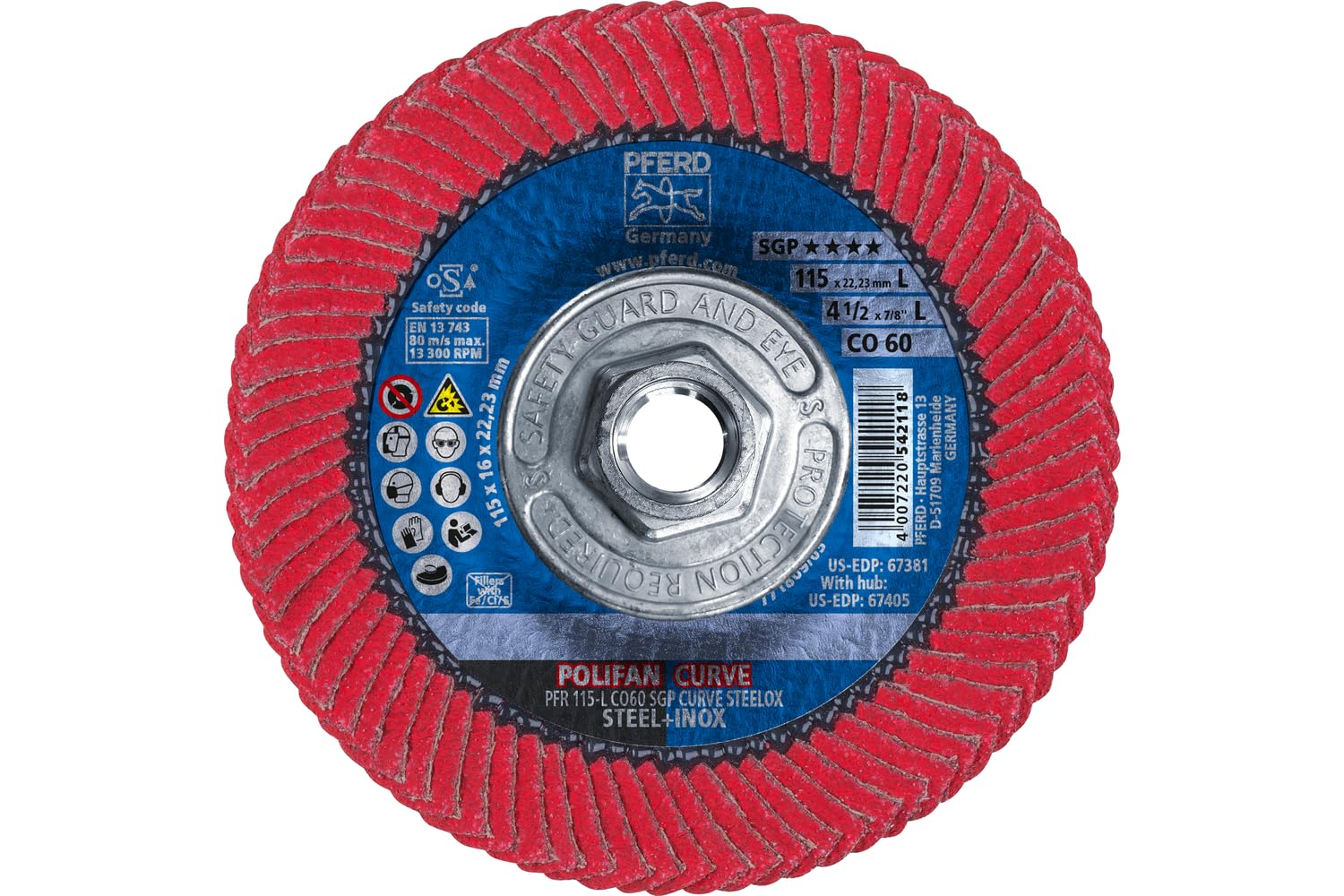 PFERD POLIFAN® Curve Radial Flap Disc 4-1/2