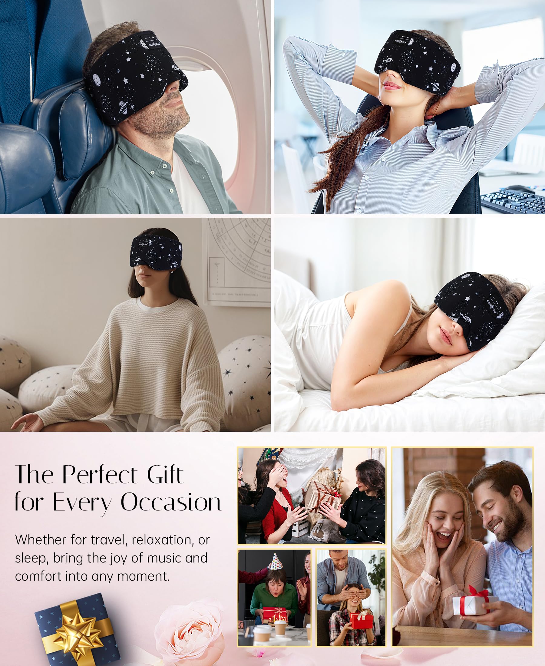 Wireless Bluetooth 5.4 Sleep Headphones & Eye Mask - MUSICOZY Adjustable Headband for Sleeping, Meditation & Travel | Comfortable Noise Canceling Sleep Aid