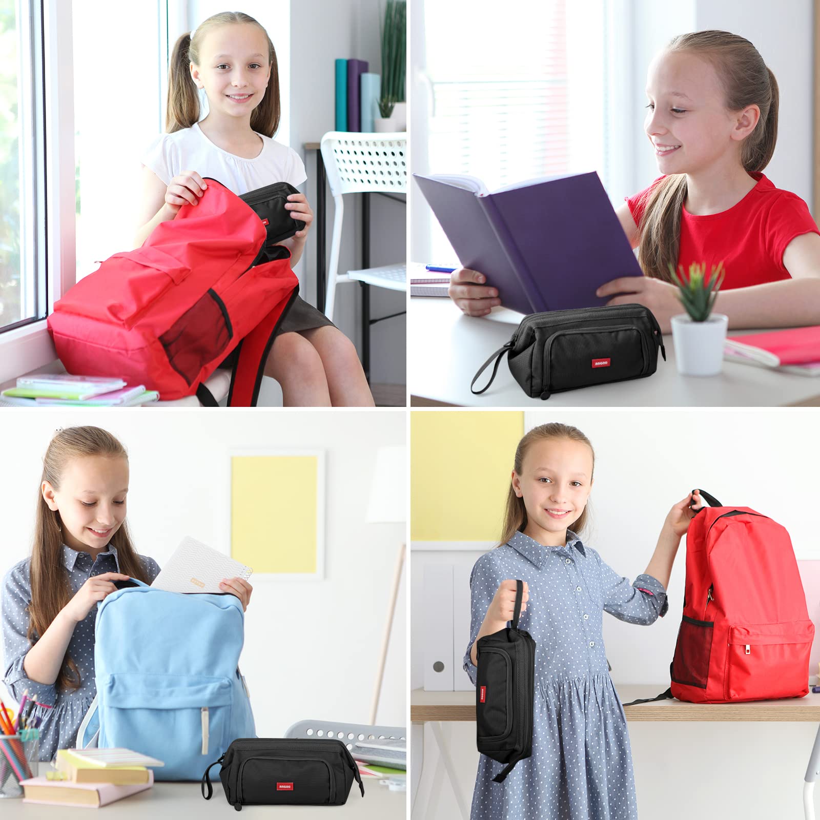 Mamowla Large Pencil Case for Girls & Women - Extra Big Zippered School Pouch with Smooth Zipper, Durable Stationery Organizer for Teens (Black) - Perfect for School, College, Office & Travel Organization