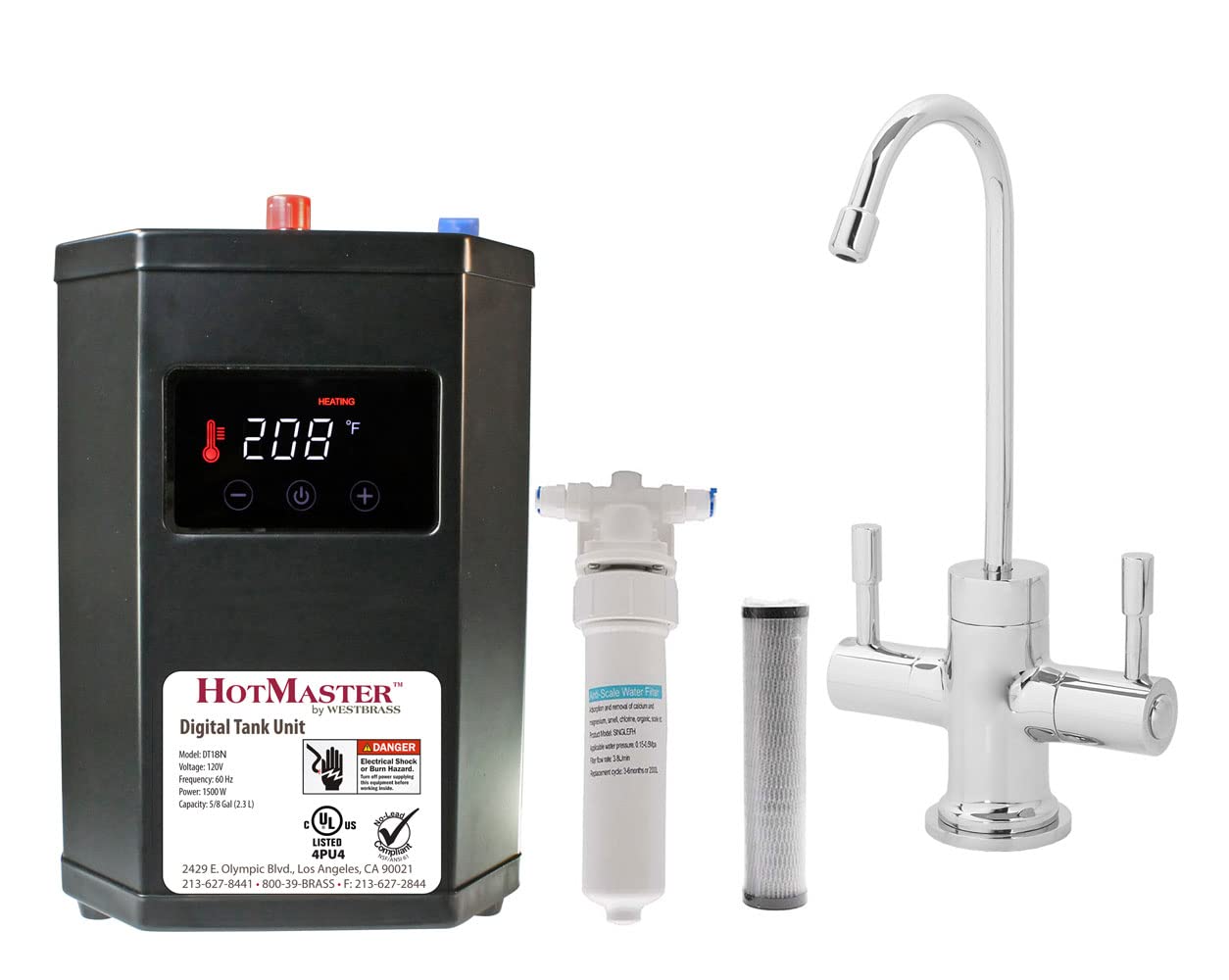 Westbrass DT1F2051-26 Contemporary 10-Inch Hot and Cold Faucet with HotMaster DigiHot Digital Tank System - Polished Chrome Water Dispenser for Kitchen & Office Use