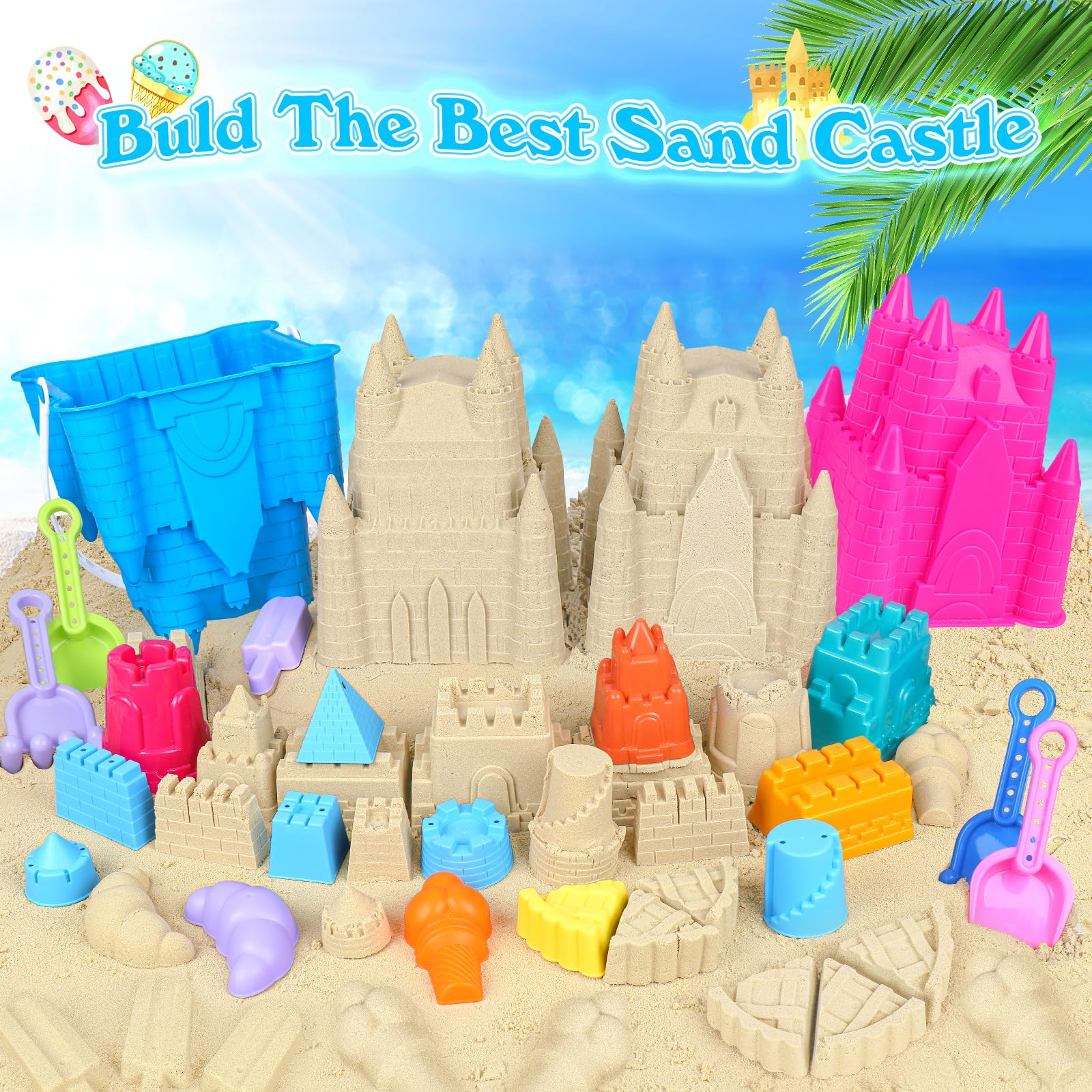 Best Beach Toys for Kids - 12-Piece Sand Castle Set with Buckets, Molds, Shovels & Rakes | Durable Sandbox Toys for Toddlers Ages 3-10 | Includes Mesh Storage Bag | Perfect for Beach, Backyard & Outdoor Play