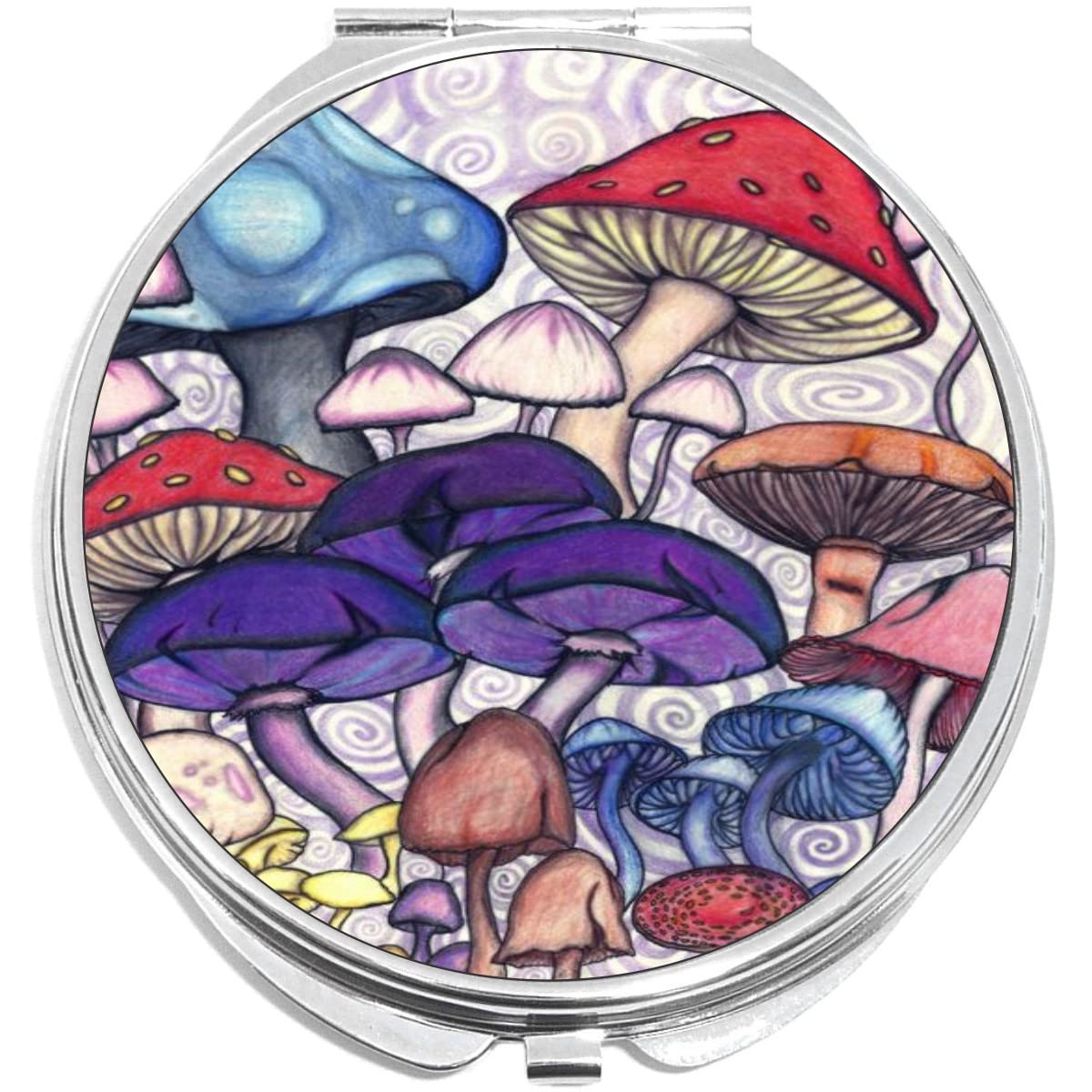 Colorful Mushroom Compact Mirror with Mirror - Portable Folding Makeup Mirror for Purse, Travel & On-the-Go Touch Ups | Cute Pocket-Sized Vanity Mirror for Women & Girls (Perfect for Makeup, Cosmetics & Quick Checks)