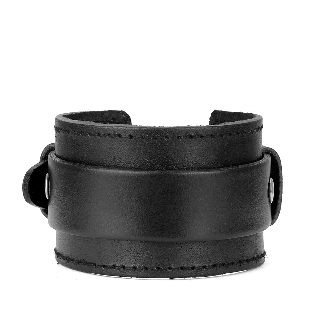 Men's Black Leather Bracelet - Punk Style Wrist Cuffs & Arm Bands - Unisex Leather Wristband for Men & Women - Perfect for Rock Concerts, Biker Events and Gothic Fashion