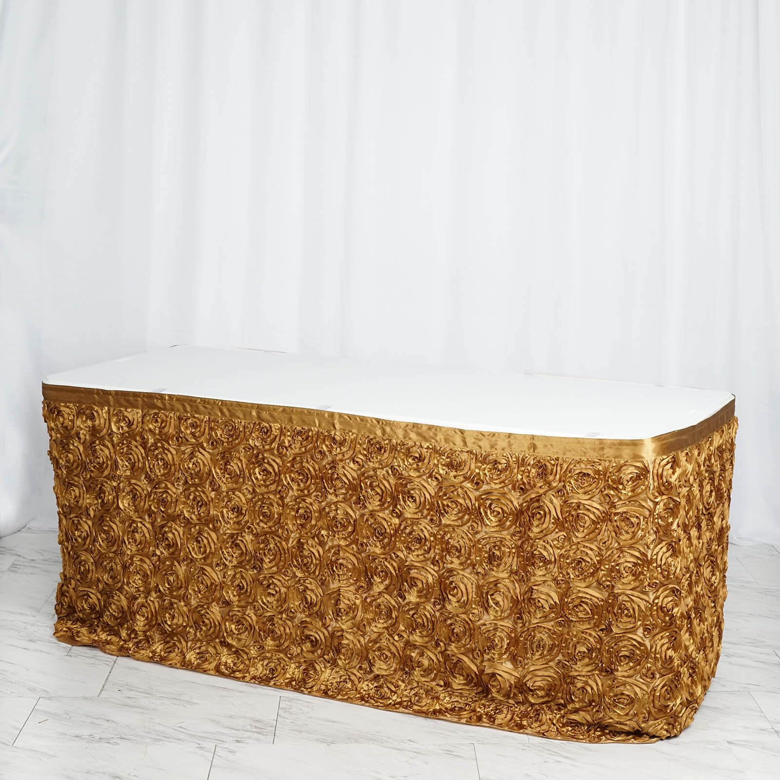 Efavormart Gold Rosette Table Skirt - Elegant Decor for Weddings, Birthdays, Parties & Catering Events | Perfect for Dining Tables, Buffets & Special Occasions