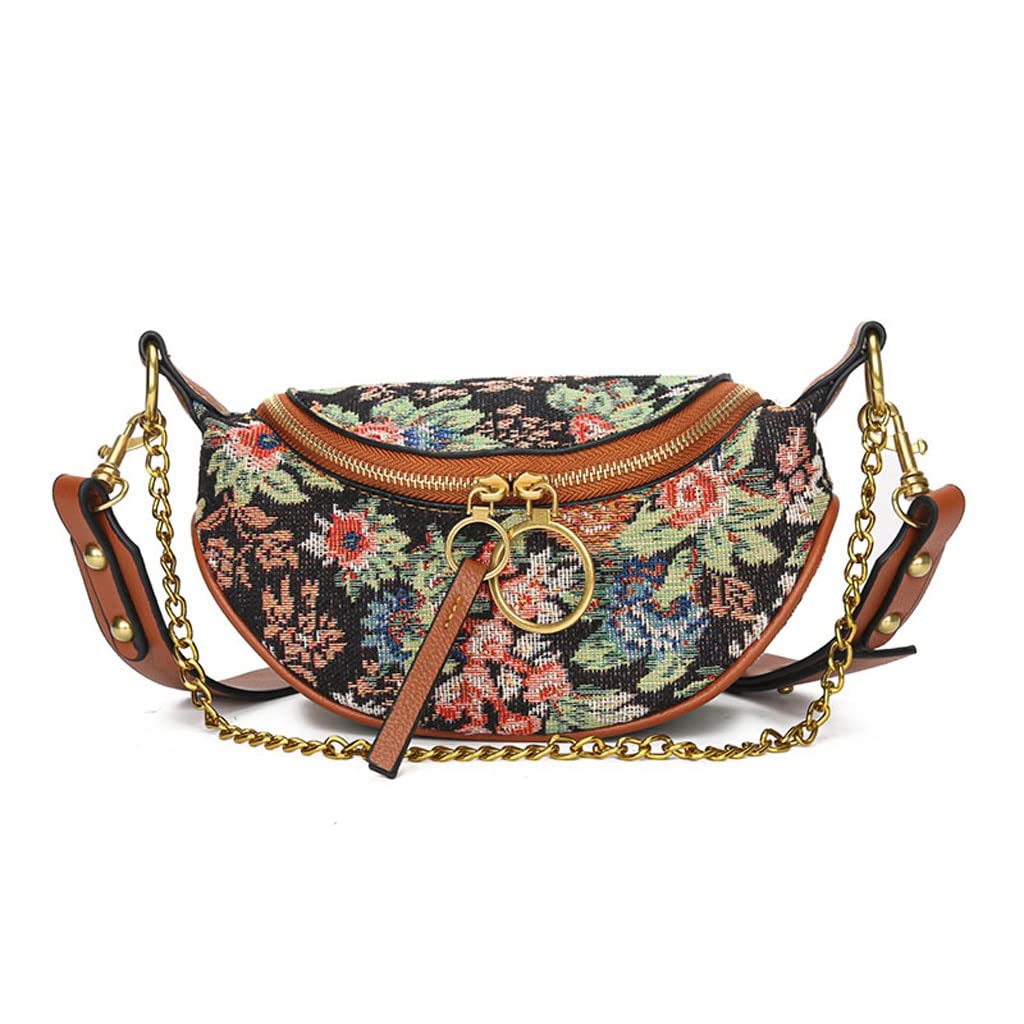 QZH Women's Winter Floral Crossbody Waist Bag - Canvas Dumpling Purse with Phone Pocket (Size B, One Size) - Perfect for Shopping, Travel & Outdoor Activities