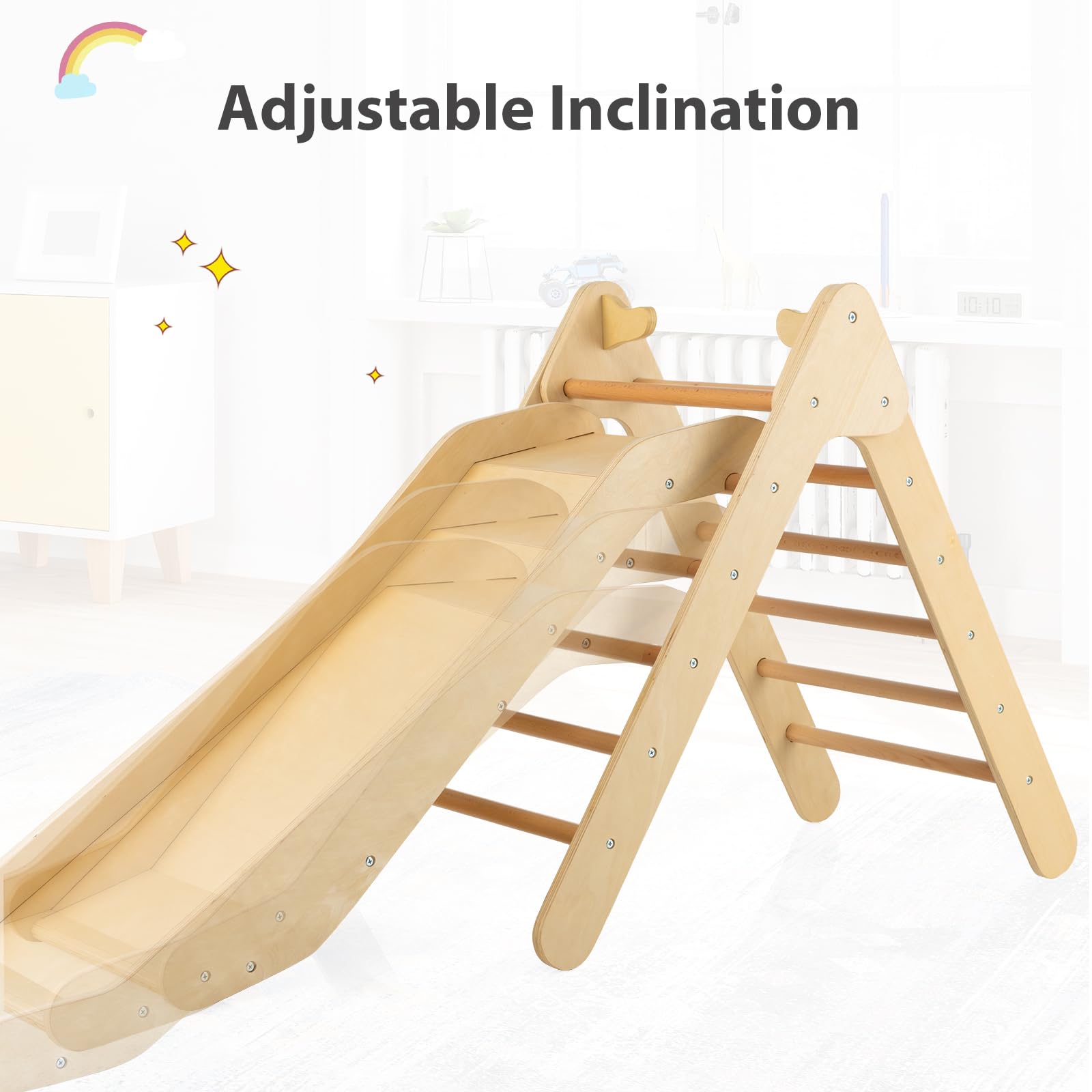 OLAKIDS 2-in-1 Wooden Montessori Climbing Triangle Set with Ramp Ladder Slide - Indoor & Outdoor Toddler Climbing Toy for Boys & Girls - Perfect for Playroom, Backyard, Daycare & Montessori Classroom Activities