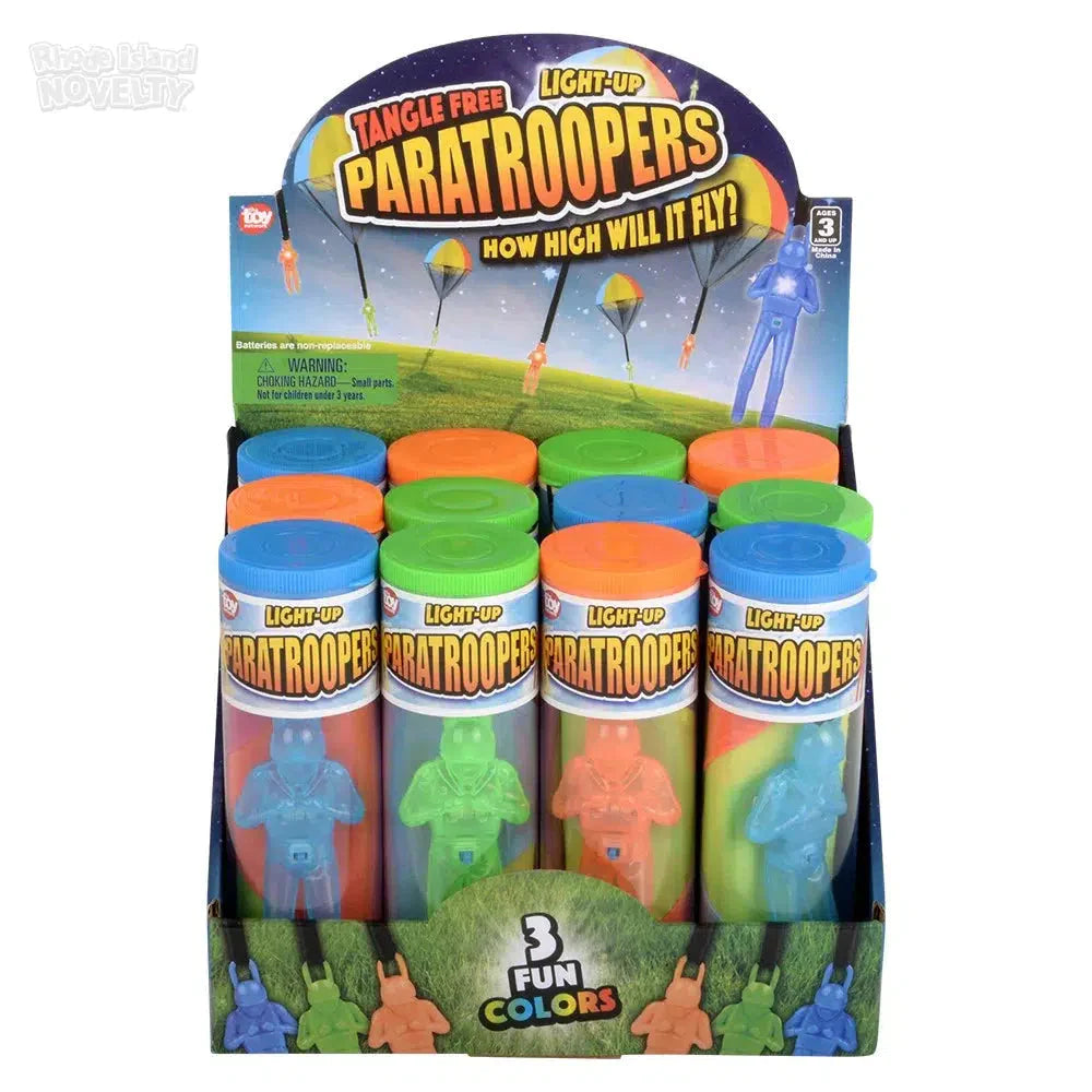 4 Pack LED Light Up Paratrooper Toys - Fun Glow in The Dark Flying Parachute Men for Kids Outdoor Games, Birthday Parties & Nighttime Play