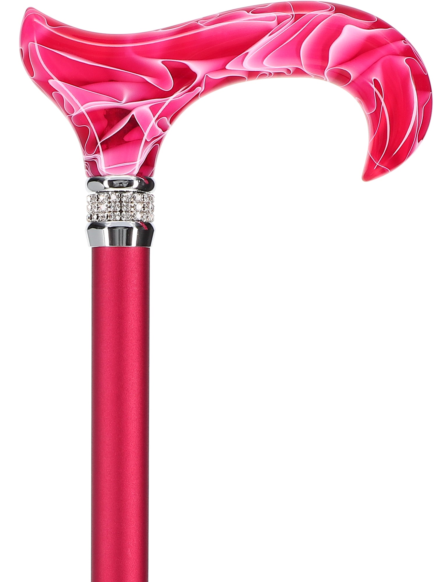 Sparkling Rhinestone Walking Cane for Women - Elegant Magenta Red with Pearl Accents | Fashionable Mobility Aid for Weddings, Parties & Special Occasions