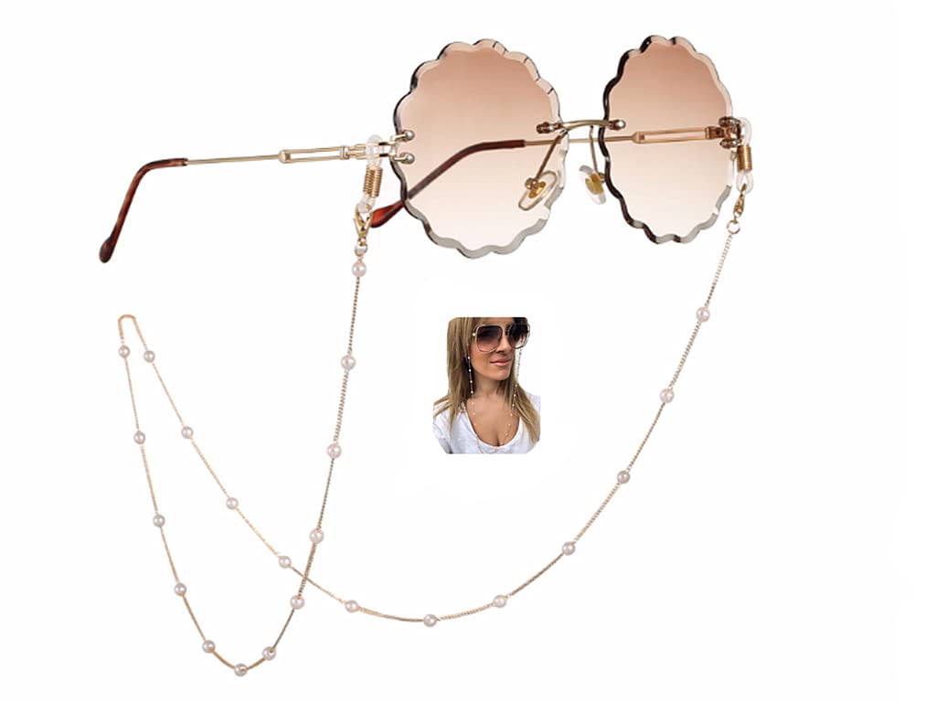 Stylish Sither Pearl Sunglasses Chain & Reading Glasses Necklace Strap for Women - Perfect for Reading, Driving, and Outdoor Activities