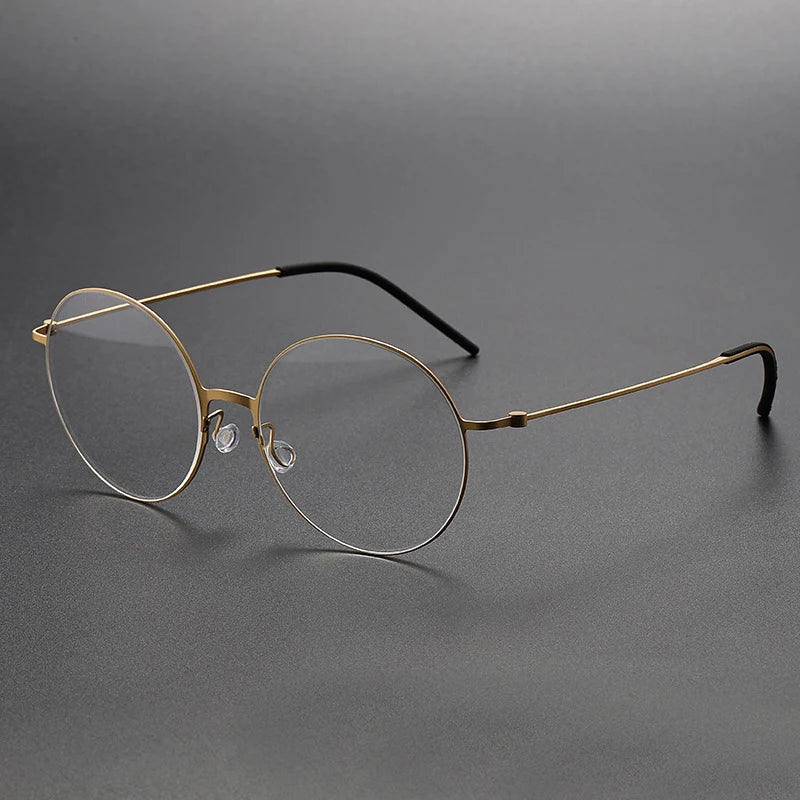 Unisex Black Titanium Round Full Rim Screwless Eyeglasses 5516 - Lightweight & Durable for Work, Reading & Everyday Wear