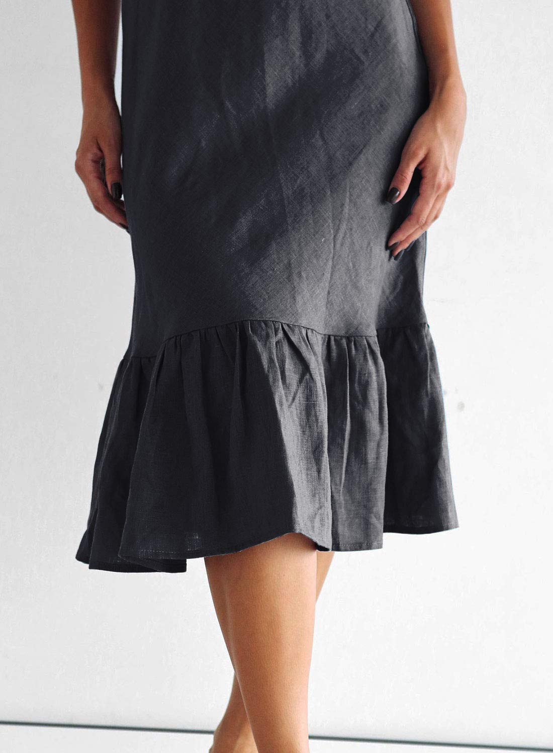 SHENBOLEN Women's Denim Suspender Dress with Ruffle Trim - Casual A-Line Midi Dress Knee Length for Spring Summer Outfits | Perfect for Brunch, Date Night & Office Wear