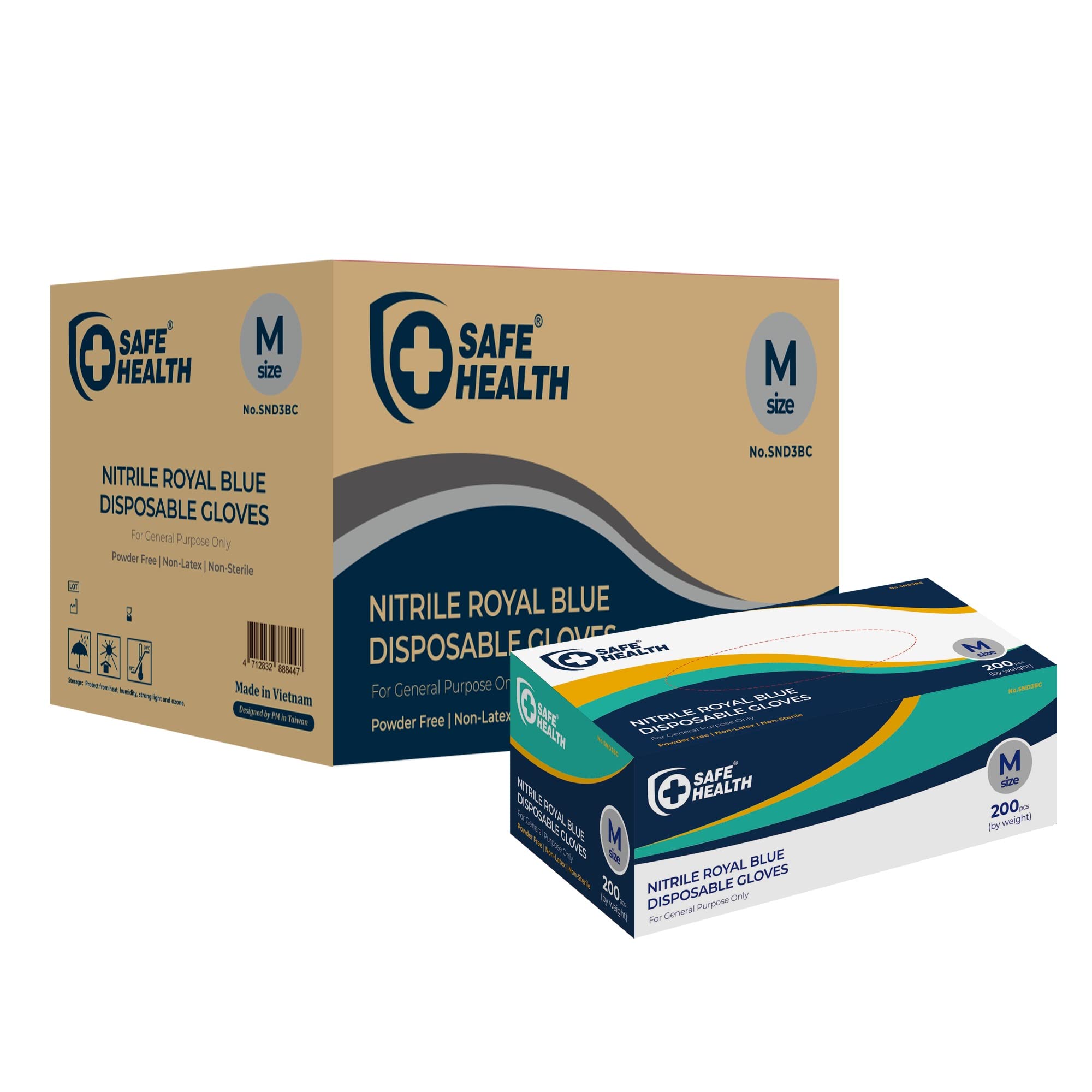 Premium SAFE HEALTH Nitrile Blue Disposable Gloves - Latex-Free & Powder-Free, 3.5 Mil Thickness - Ideal for Bakery, Food Handling, Salon, Delivery & Cleaning Services | Food Safe & Medical Grade Protection