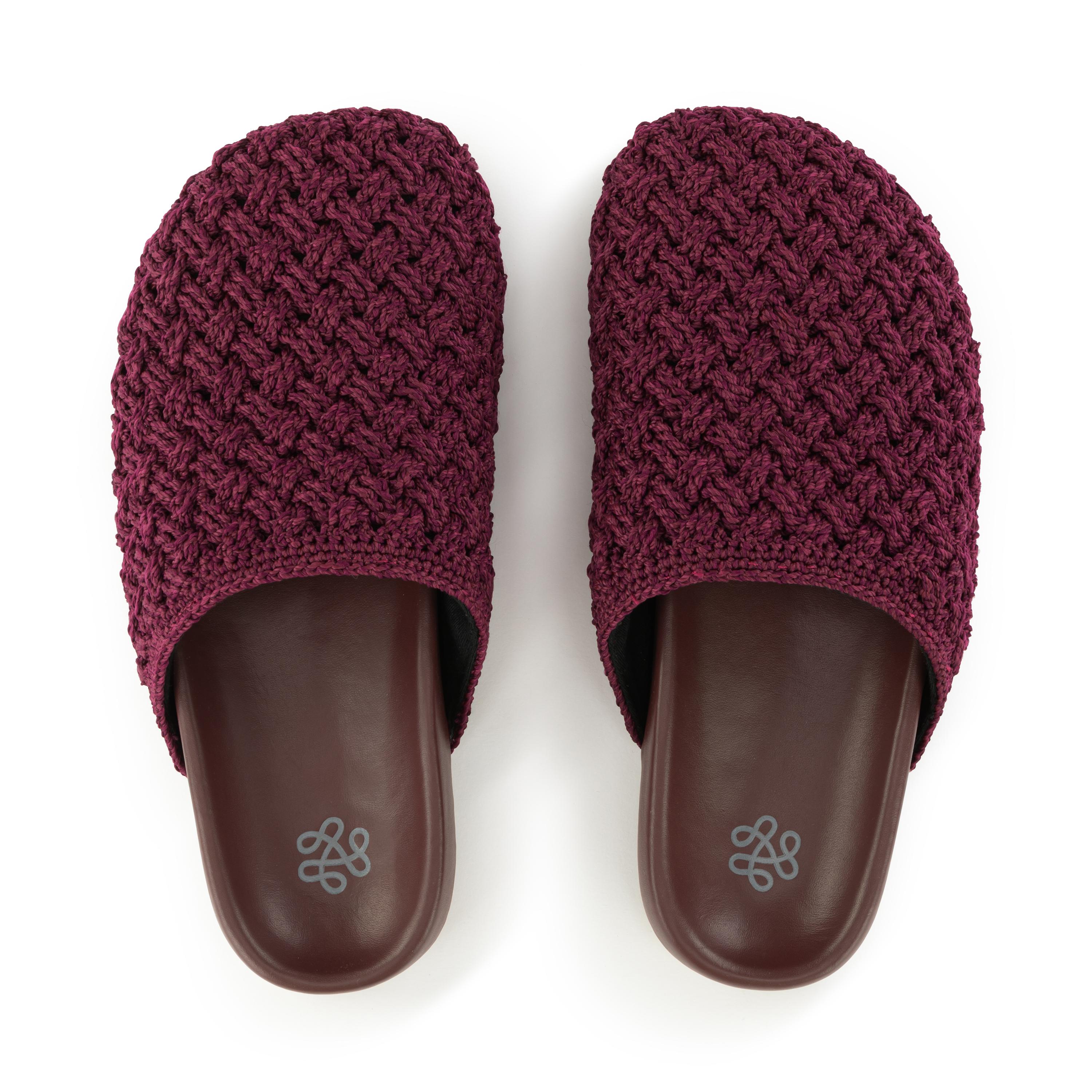 Handmade Crochet Bolinas Clogs - Black Cherry Cozy Weave Comfortable Slip-On Shoes for Women | Perfect for Home, Beach & Casual Wear