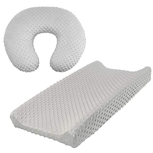 Owlowla 2-Pack Nursing Pillow Cover & Changing Pad Cover Set - Soft Breathable Slipcovers for Breastfeeding & Diaper Changing - Grey Baby Boy/Girl Nursery Essentials (Perfect for Newborn Care & Comfortable Feeding)
