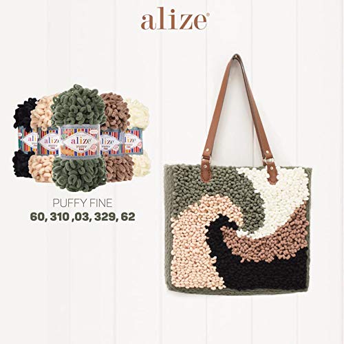 Alize Puffy Fine Yarn - 3 Skeins (300g, 48yds) 100% Microfiber Polyester - Ultra Soft Baby Blanket Yarn for Hand Knitting - Super Chunky Bulky Woven Worsted Yarn - Perfect for Baby Blankets, Scarves, and Winter Accessories