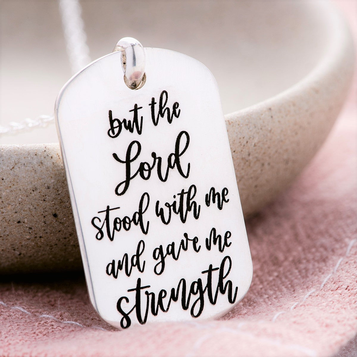 Sterling Silver Dog Tag Pendant Necklace with 2 Timothy 4:17 Bible Verse - Religious Jewelry for Strength & Faith - Perfect for Daily Wear, Gifts & Christian Inspiration