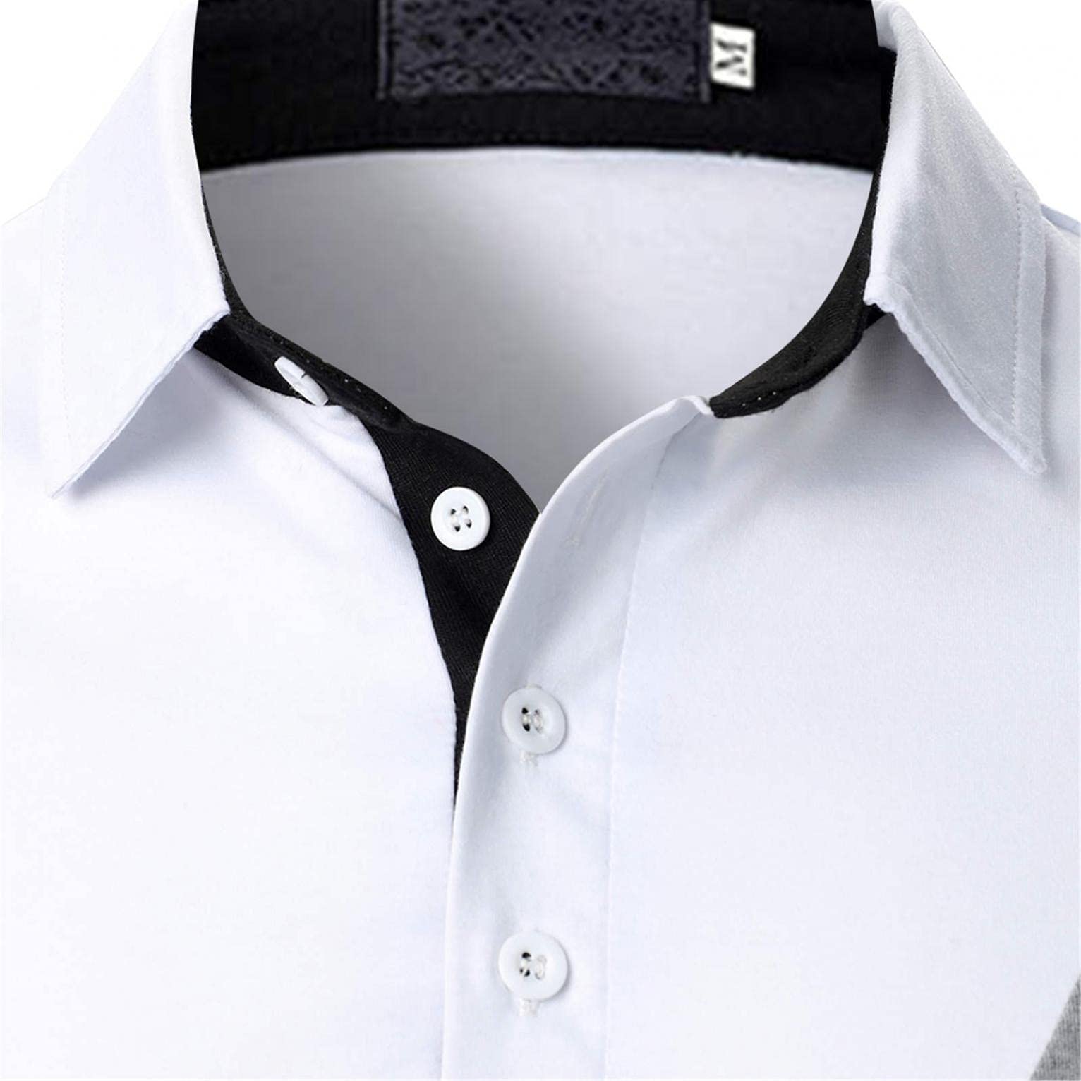 Men's Slim Fit Long Sleeve Polo Shirts - Classic Cotton Dress Shirts with Button Down Collar & Color Block Design - Perfect for Business Casual, Office Wear & Smart Outfits