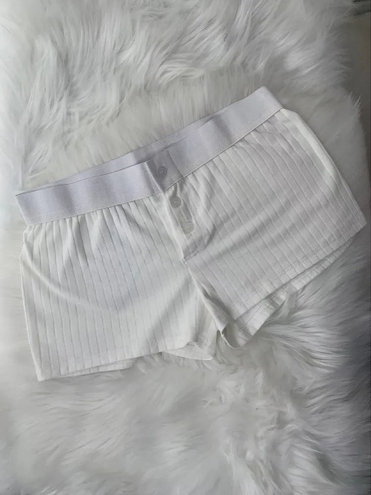 Vintage Low Waist Women's Casual Soft Cotton Shorts with Front Buttons - Summer Chic Bottoms for Beach, Travel & Everyday Wear