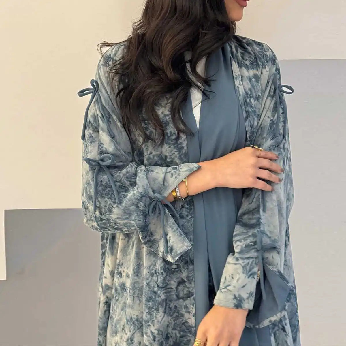Elegant Printed Chiffon Hijab Cardigan Open Abaya Dress #25181 - Perfect for Modest Fashion, Prayer, and Special Occasions