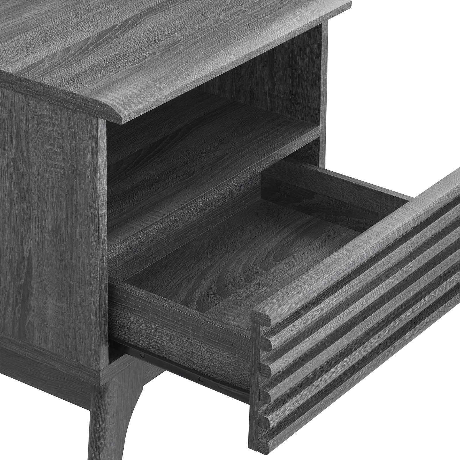 Mid-Century Modern Nightstand with Single Drawer - Charcoal Finish | Stylish Bedside Table for Bedroom, Living Room & Office