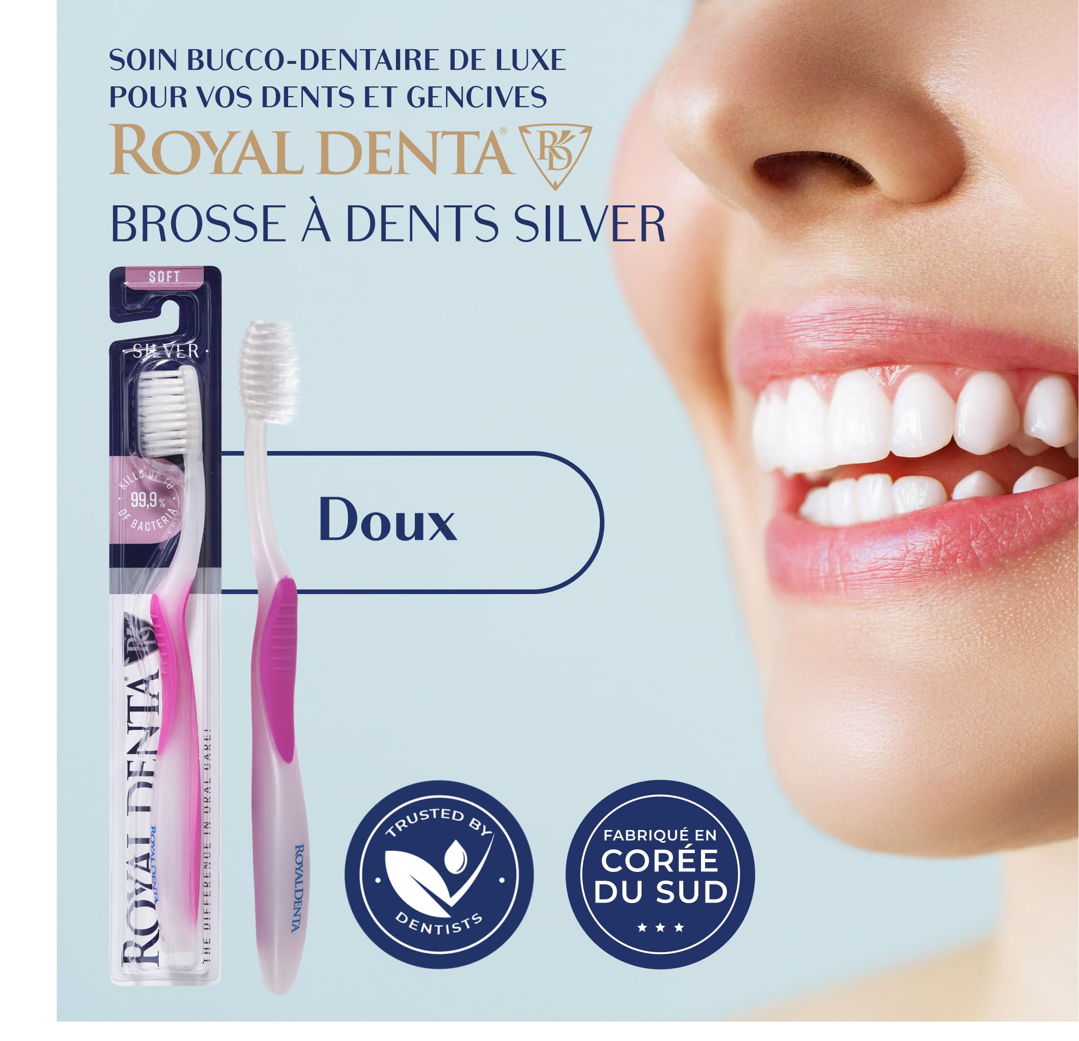 Royal Denta Soft Nano Silver Toothbrush - Rose Gold | Gentle Bristles for Sensitive Teeth & Gum Care | Perfect for Travel, Daily Oral Hygiene & Eco-Friendly Lifestyle