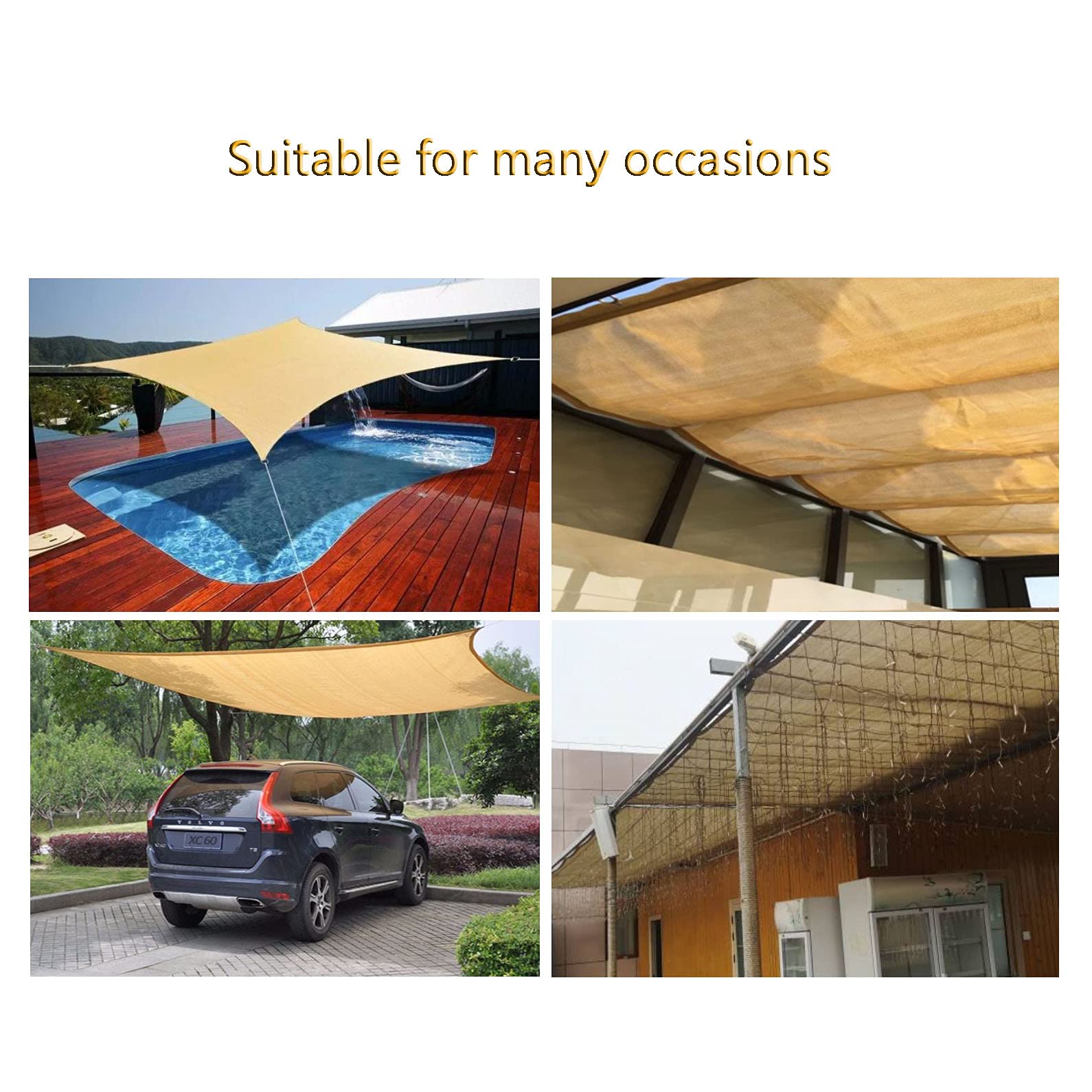 UV Block HDPE Sun Shade Sail Canopy - 3x4m Beige Outdoor Sunscreen Awning for Garden, Patio, Yard & Party | Perfect for Summer BBQs, Poolside Relaxation & Outdoor Gatherings