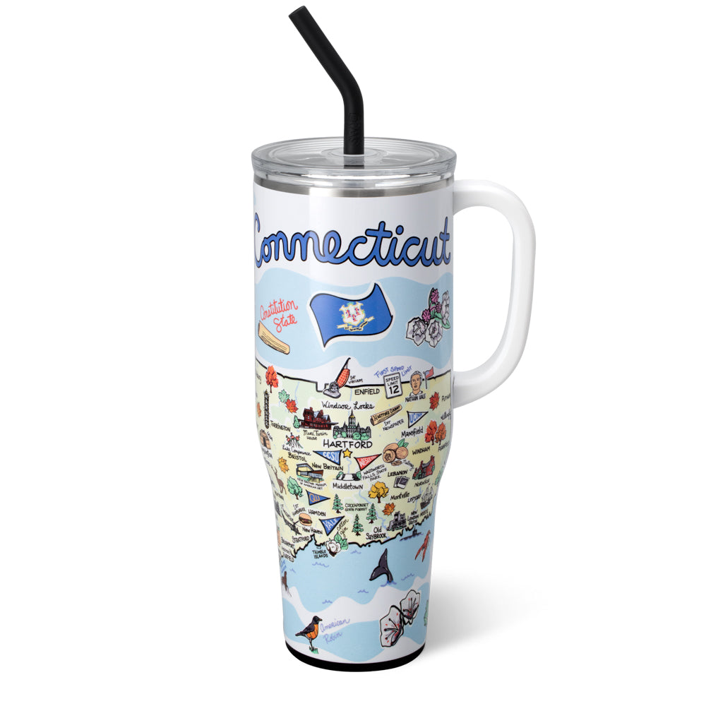 40oz Connecticut Mega Mug - Large Insulated Travel Coffee Tumbler for Hot & Cold Drinks - Perfect for Commuting, Camping, and Office Use