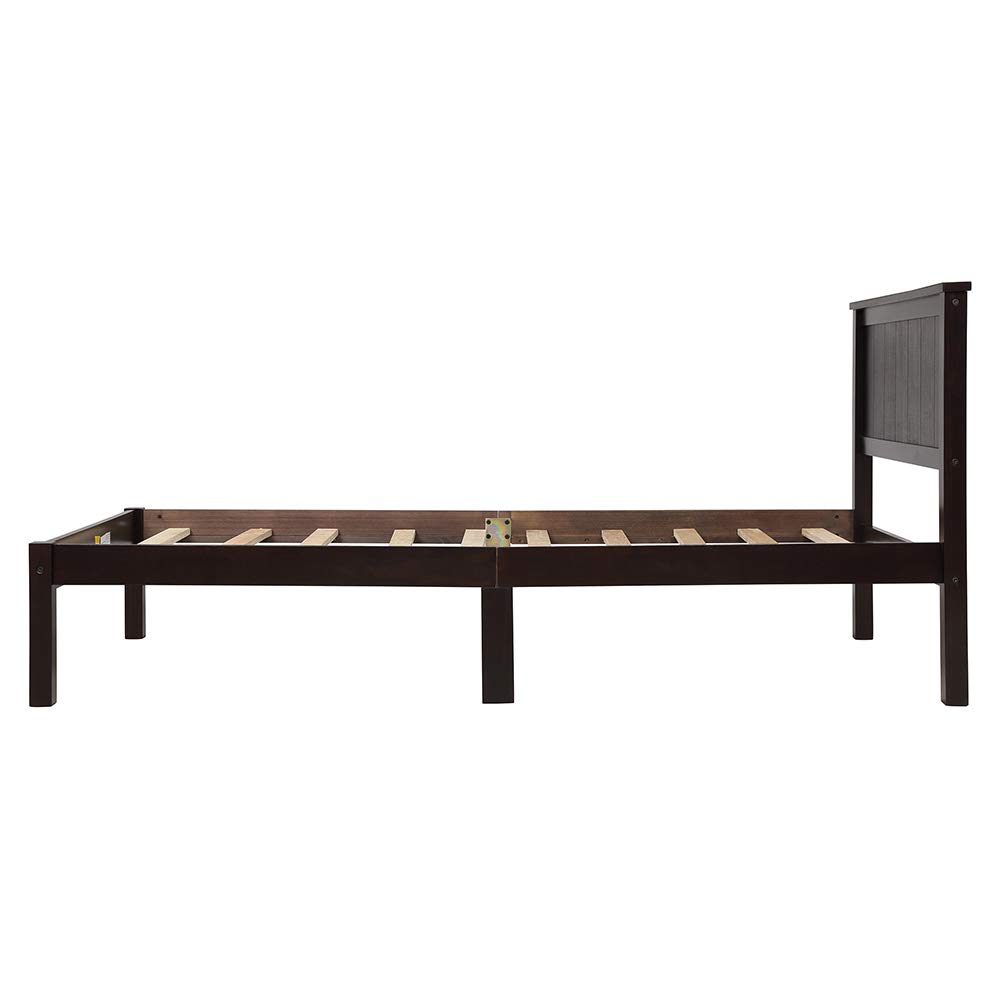 Rockjame Premium Brown Wood Queen Platform Bed Frame with Headboard - Sturdy Slat Support, Easy Assembly, No Box Spring Needed - Perfect for Modern Bedrooms & Guest Rooms