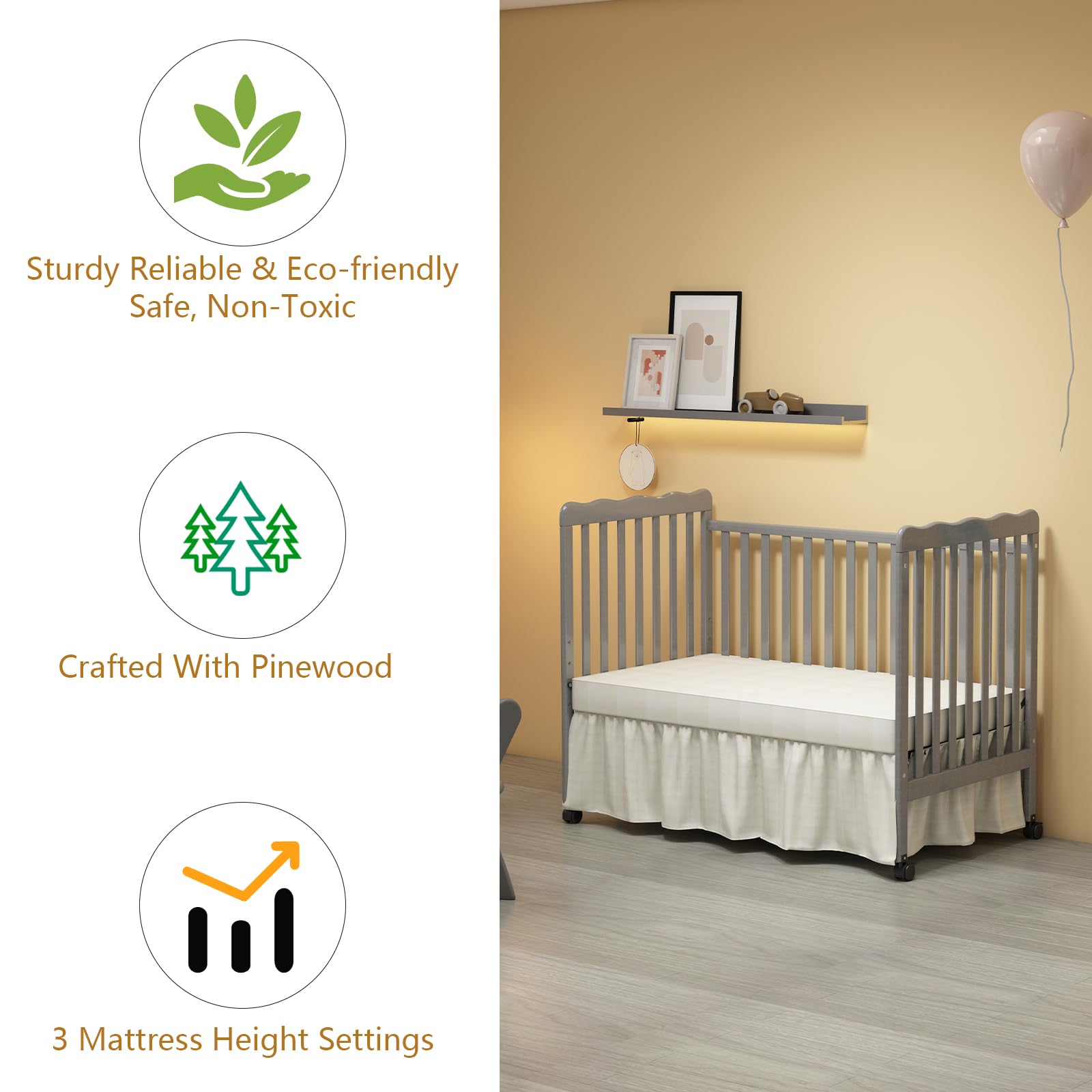 3-in-1 Convertible Baby Crib to Toddler Bed & Full Size Bed Frame - Safe & Durable Nursery Furniture for Boys & Girls (Mattress Not Included) | Perfect for Newborns, Toddlers & Growing Kids Bedroom