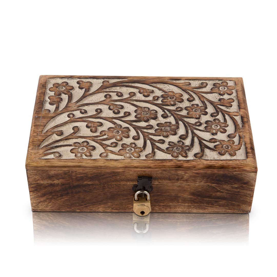 Handmade Decorative Wooden Jewelry Box with Lock & Key - Jewelry Organizer, Keepsake Box, Watch Storage - Perfect Birthday, Housewarming Gift for Women - Great for Travel, Home Decor & Special Occasions