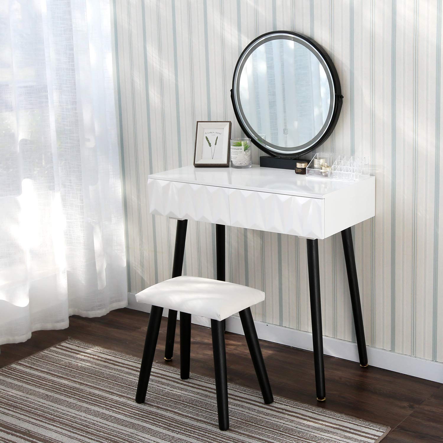 Adjustable Vanity Table Set with Mirror & Stool - Makeup Dressing Table for Home Beauty