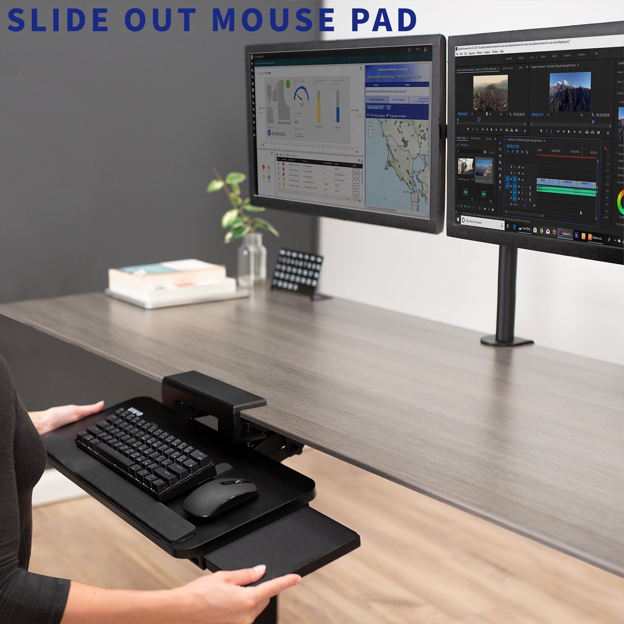 Ergonomic Under Desk Keyboard Tray with Mouse Pad - Adjustable Slide-Out Computer Keyboard Holder for Home & Office Workstations - Perfect for Gaming, Typing and Space-Saving Workspace Setup