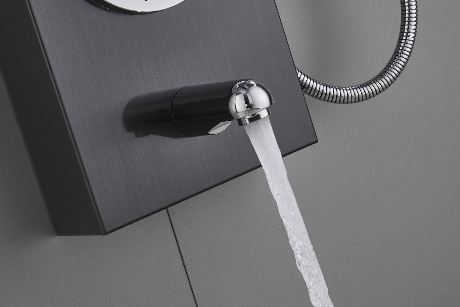 ELLO&ALLO Black Stainless Steel Shower Panel Tower with LED Rainfall Shower Head, 6 Body Jets & Massage System - Perfect for Luxury Bathroom Renovation and Spa-Like Shower Experience