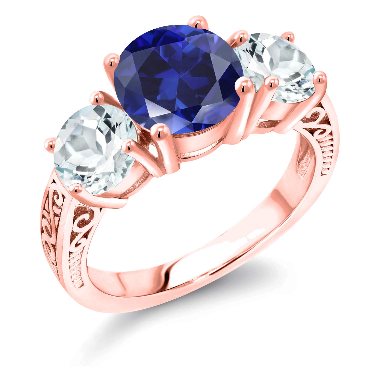 4.00 Ct Blue Created Sapphire & Sky Blue Aquamarine 18K Rose Gold Plated Silver Ring for Women - Elegant Gemstone Jewelry for Engagement, Wedding & Special Occasions | Gem Stone King