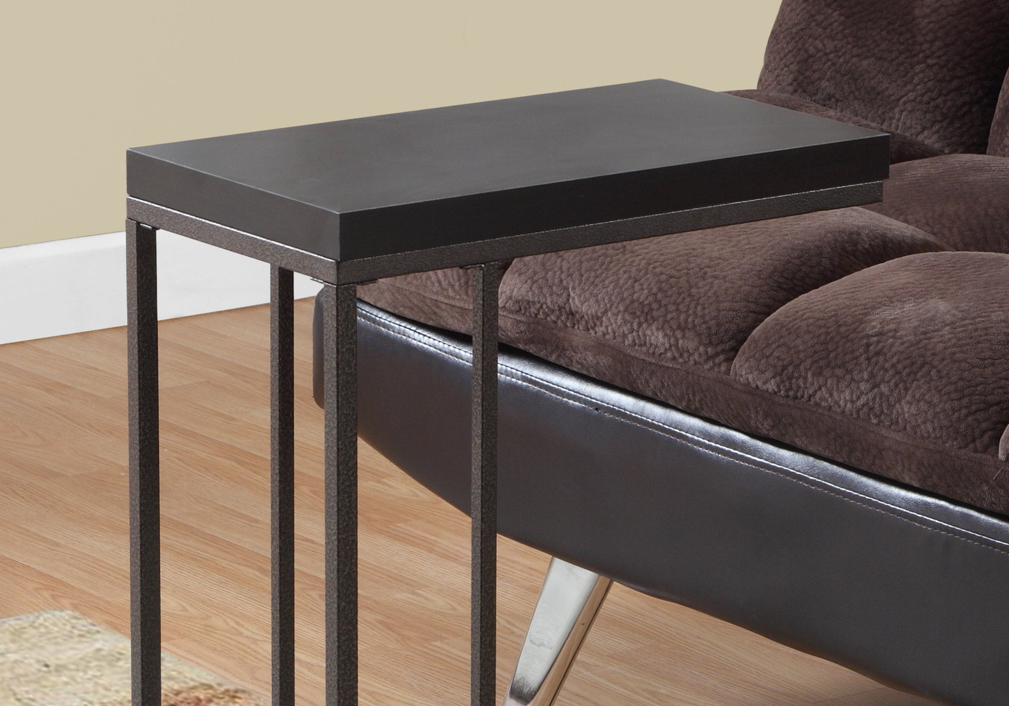 Modern Accent Table with Cappuccino Finish & Bronze Metal Base - Stylish Side Table for Living Room, Bedroom, or Office Decor
