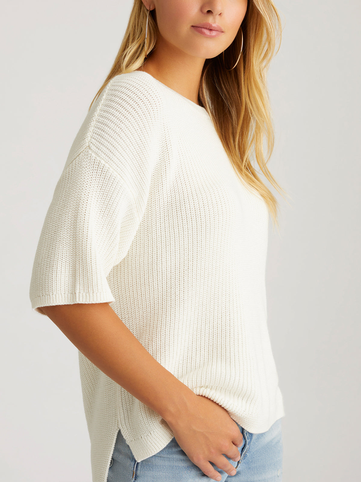 Emma Women's Crewneck Shaker Stitch Knit Tee - Soft Casual Short Sleeve T-Shirt for Everyday Wear, Work & Weekend Outfits