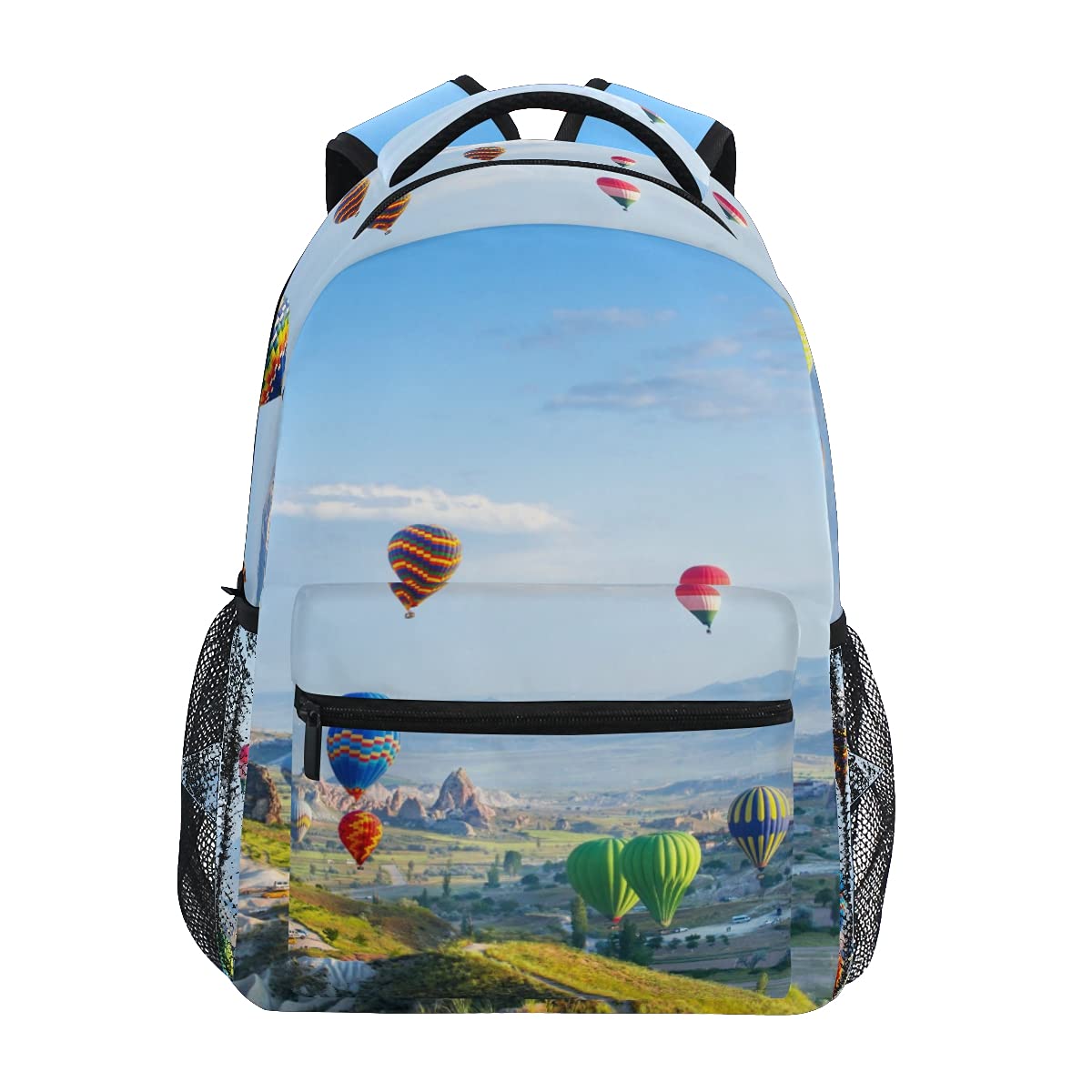 Xigua Hot Air Balloon Print Lightweight School Backpack - Classic Casual Travel Backpack with Side Water Bottle Pocket - Perfect for College, Hiking & Everyday Use