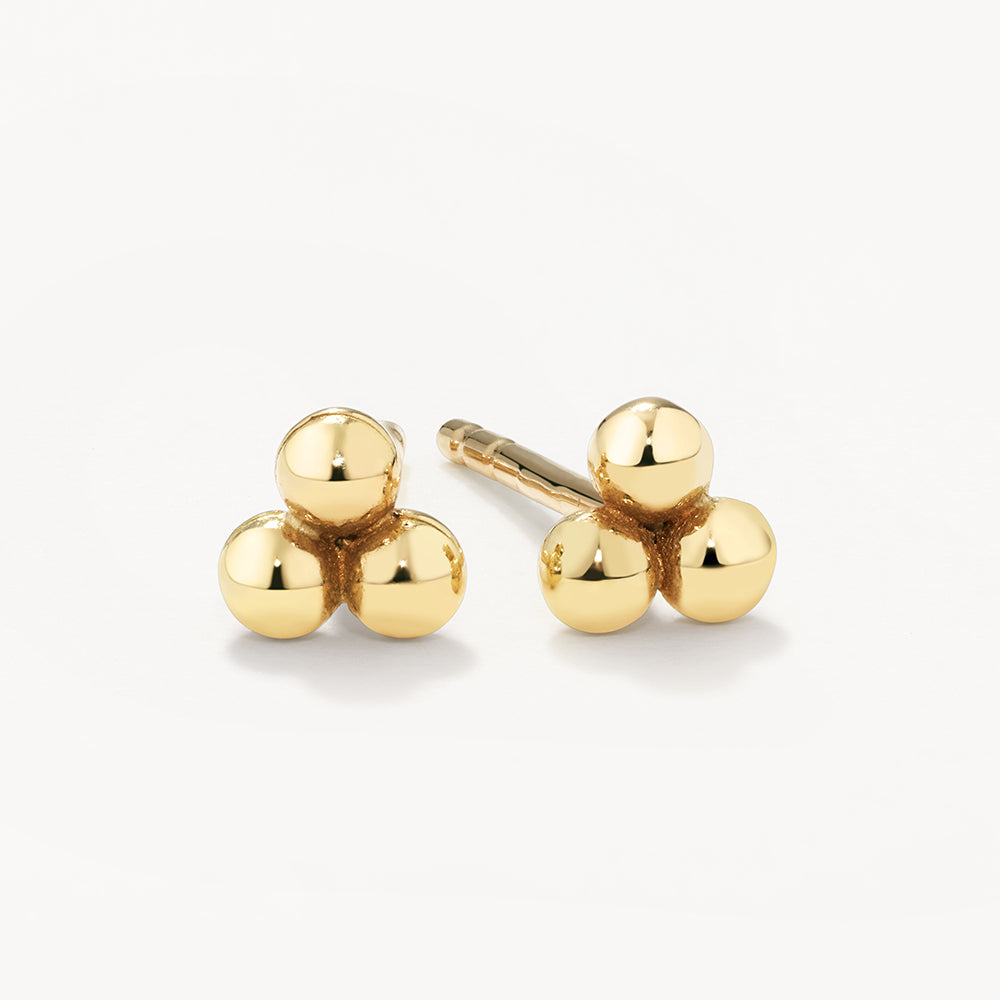 10k Gold Triple Ball Stud Earrings for Women - Minimalist Elegant Jewelry for Everyday Wear, Parties & Gifts