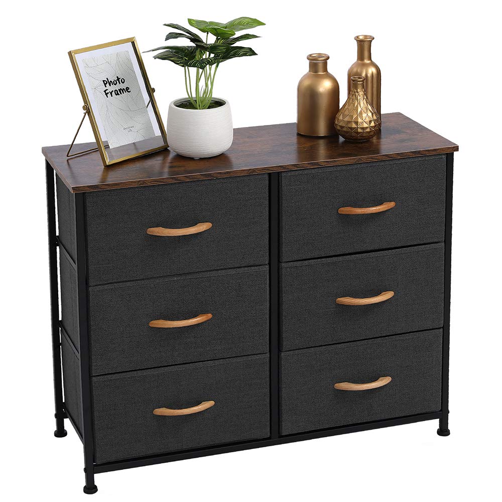 3-Tier 6-Drawer Wide Dresser Storage Unit with Metal Frame & Wooden Tabletop - Easy Pull Fabric Drawers for Bedroom, Closet, Nursery & Hallway Organization | Perfect for Home Storage & Space Saving Solutions