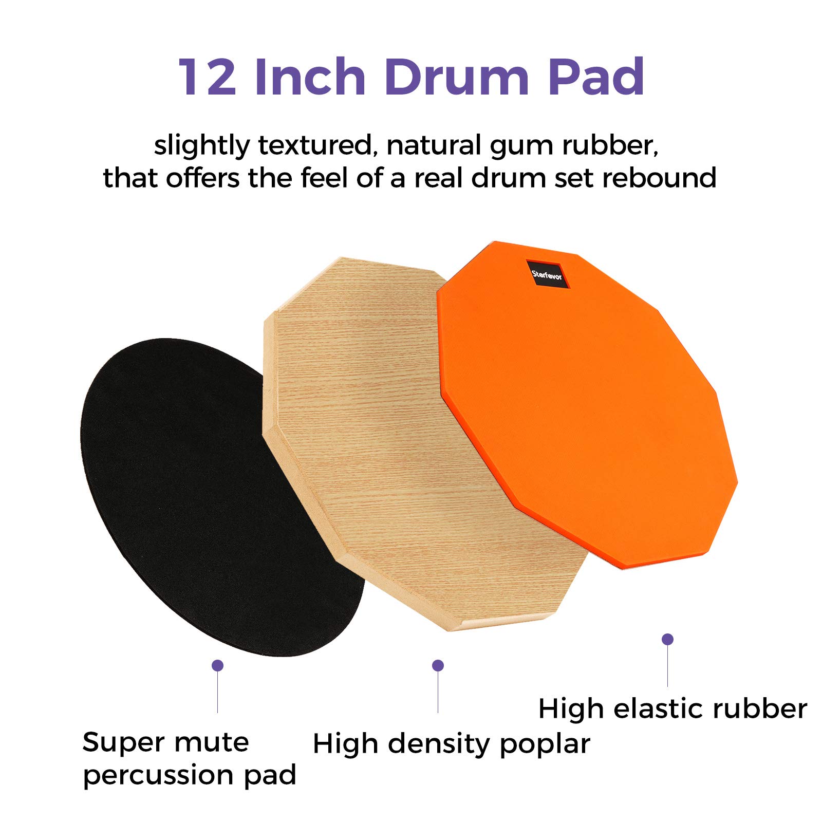 Starfavor Drum Practice Pad with Snare Stand & Adjustable Drum Throne Set - Includes 5A Drumsticks for Home Practice, Studio Sessions & Live Performances