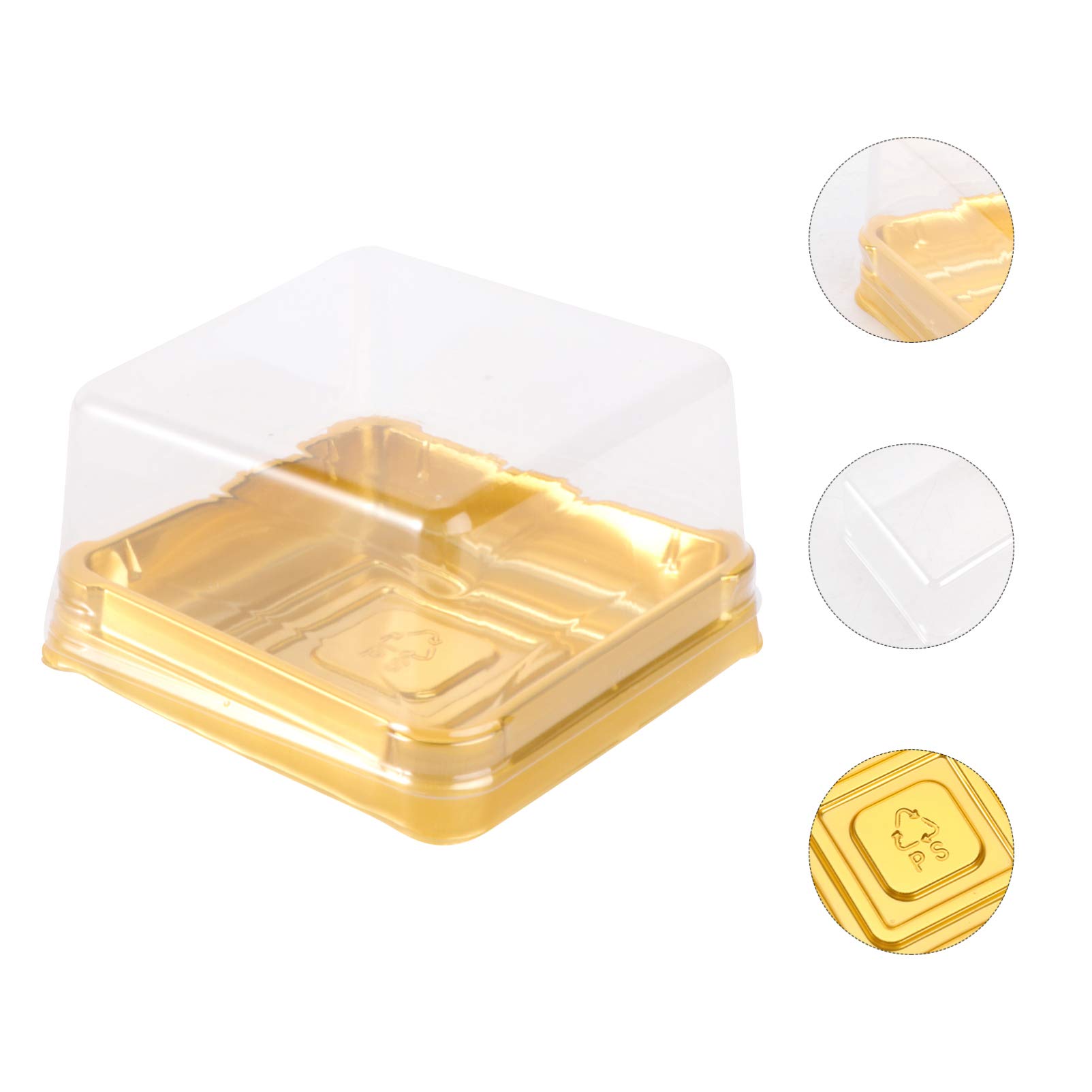 DOITOOL 50-Pack Clear Plastic Mooncake Boxes with Transparent Lids - Mini Cupcake Containers, Cookie & Muffin Dome Boxes, Single Cupcake Holders for Wedding, Birthday Party (Gold) - Perfect for Dessert Displays, Bakery Packaging & Gift Giving